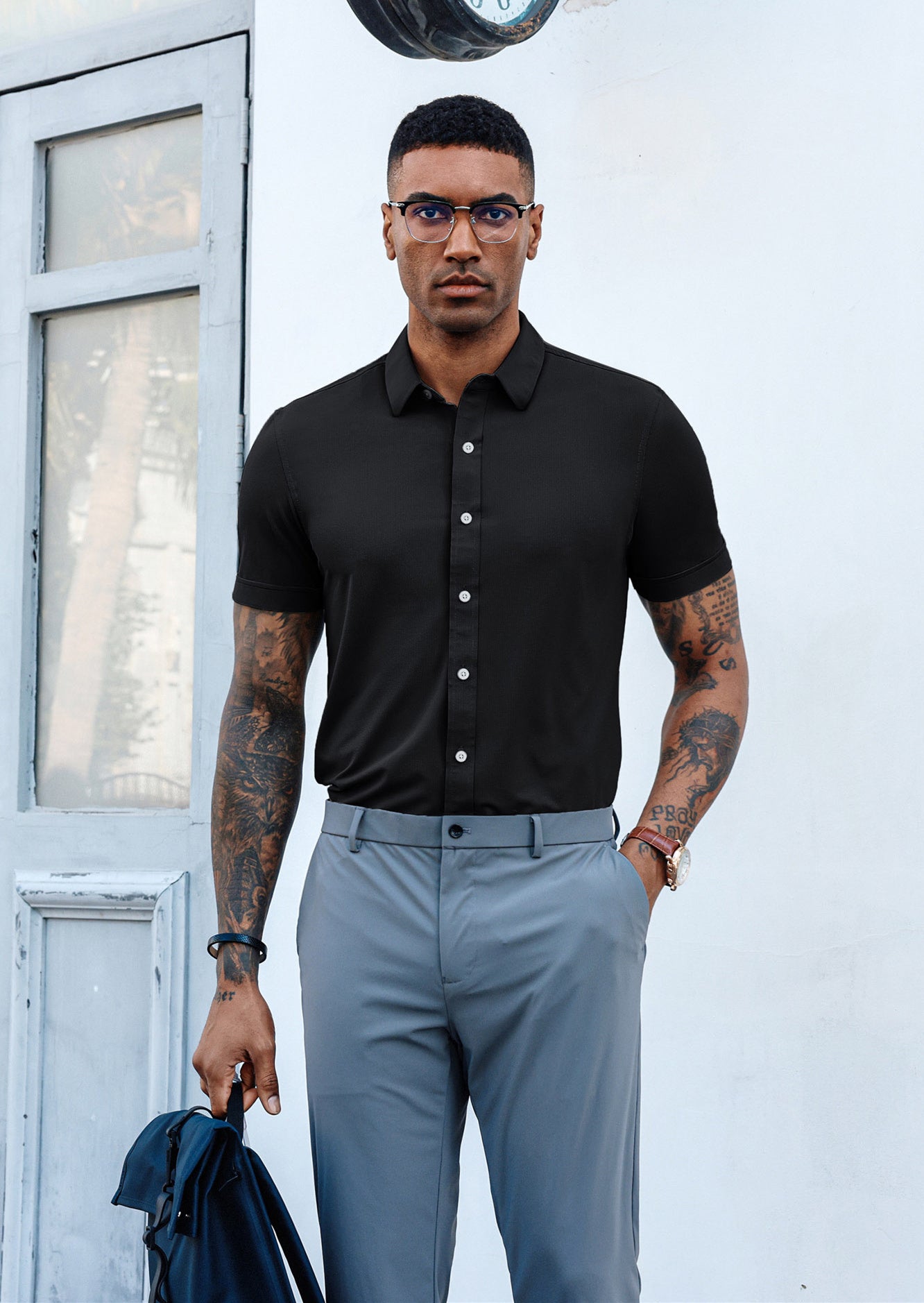 Men's Short Sleeve Casual Button Down Shirt - 4-Way Stretch Travel Dress Shirt for Business & Vacation - Comfortable Office Wear & Weekend Outfits