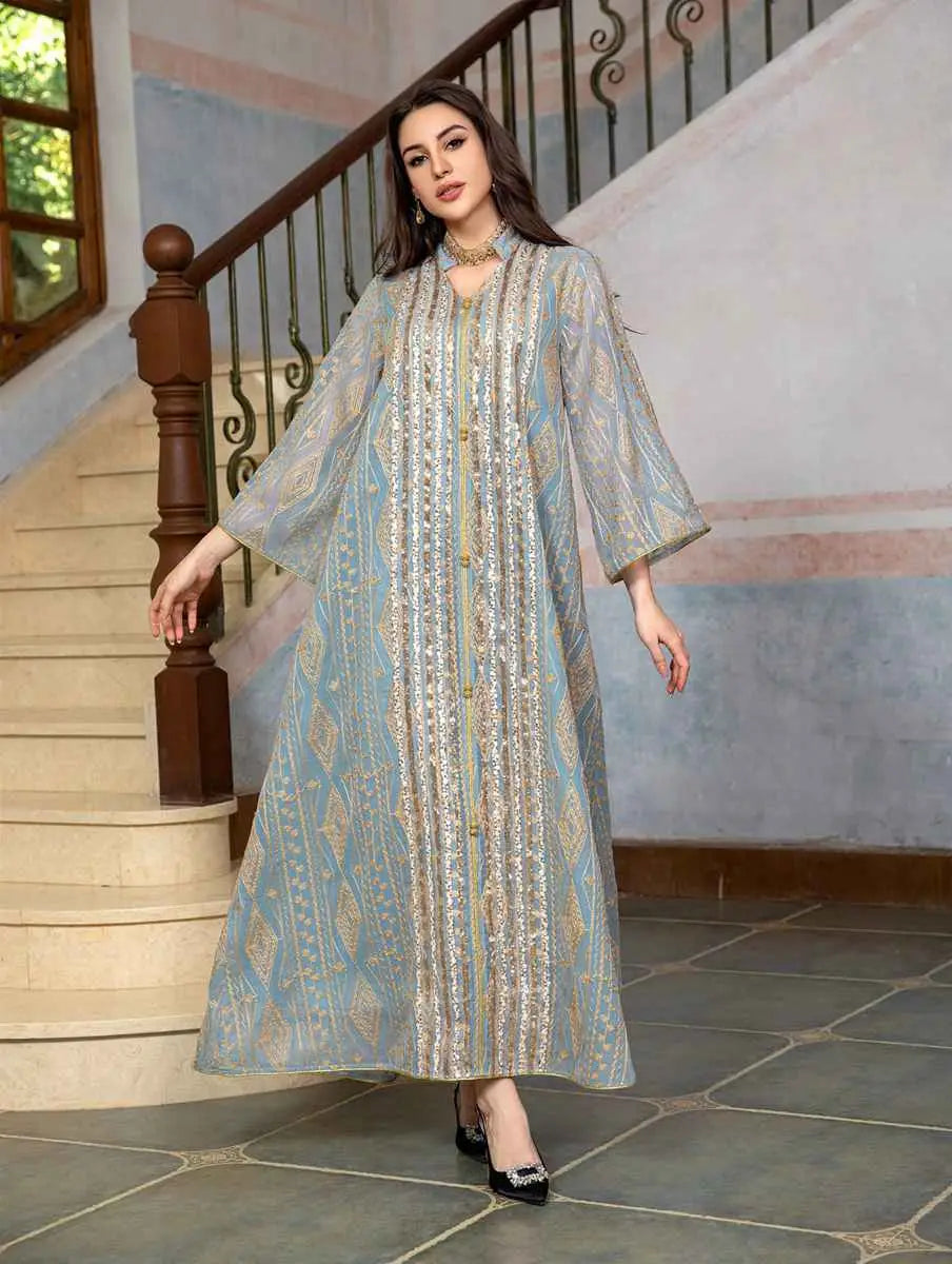 Elegant Eid Dress for Women - Sparkling Sequins & Embroidery Kaftan Caftan - Perfect for Eid Celebrations, Parties, and Special Occasions