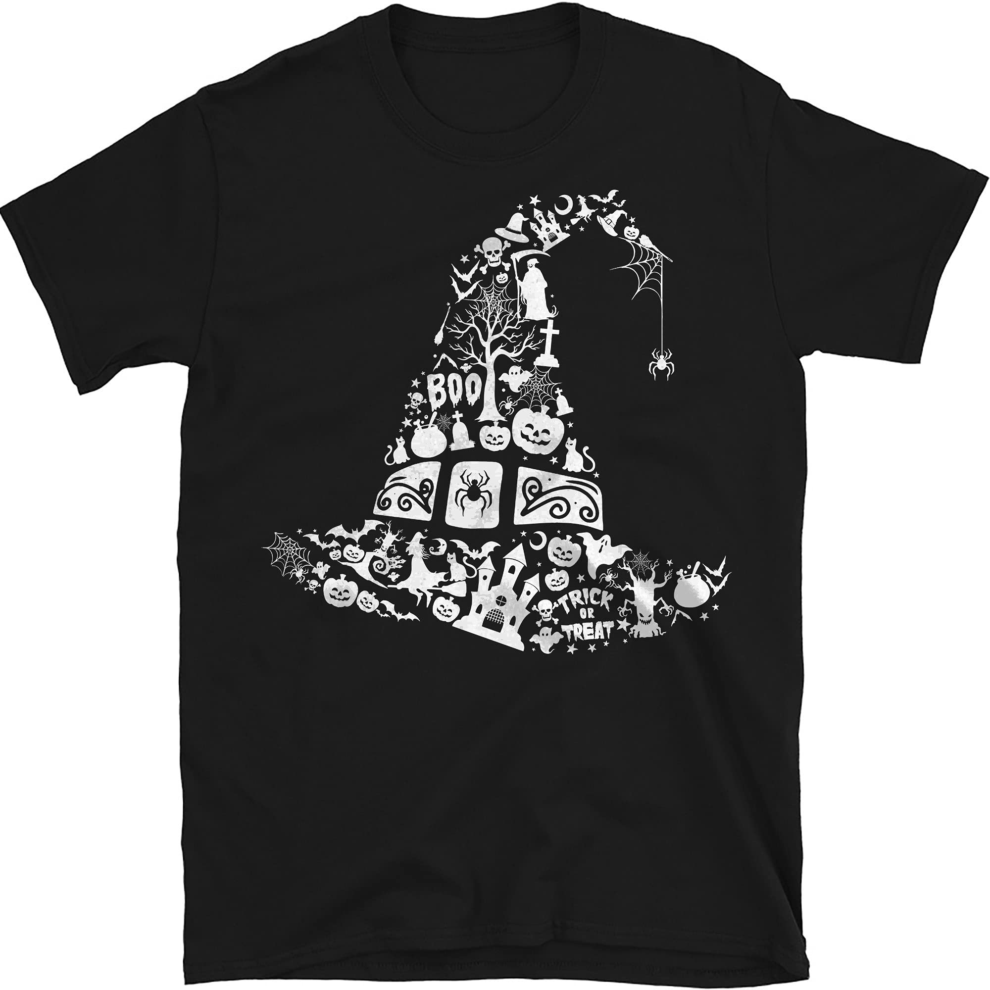 TEEDIY Witch Hat T-Shirt for Women - Halloween & Fall Pumpkin Graphic Tee - Casual Witch Costume Shirt for Parties, Trick or Treating & Autumn Outfits