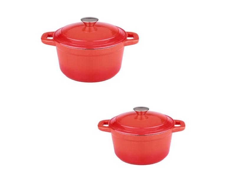 BergHOFF Neo 4-Piece Cast Iron Cookware Set - 3 Quart & 7 Quart Dutch Oven with Lid, Orange Enamel Coating - Perfect for Braising, Stewing, Baking & Serving - Stovetop to Oven Safe Cookware Set for Home Chefs
