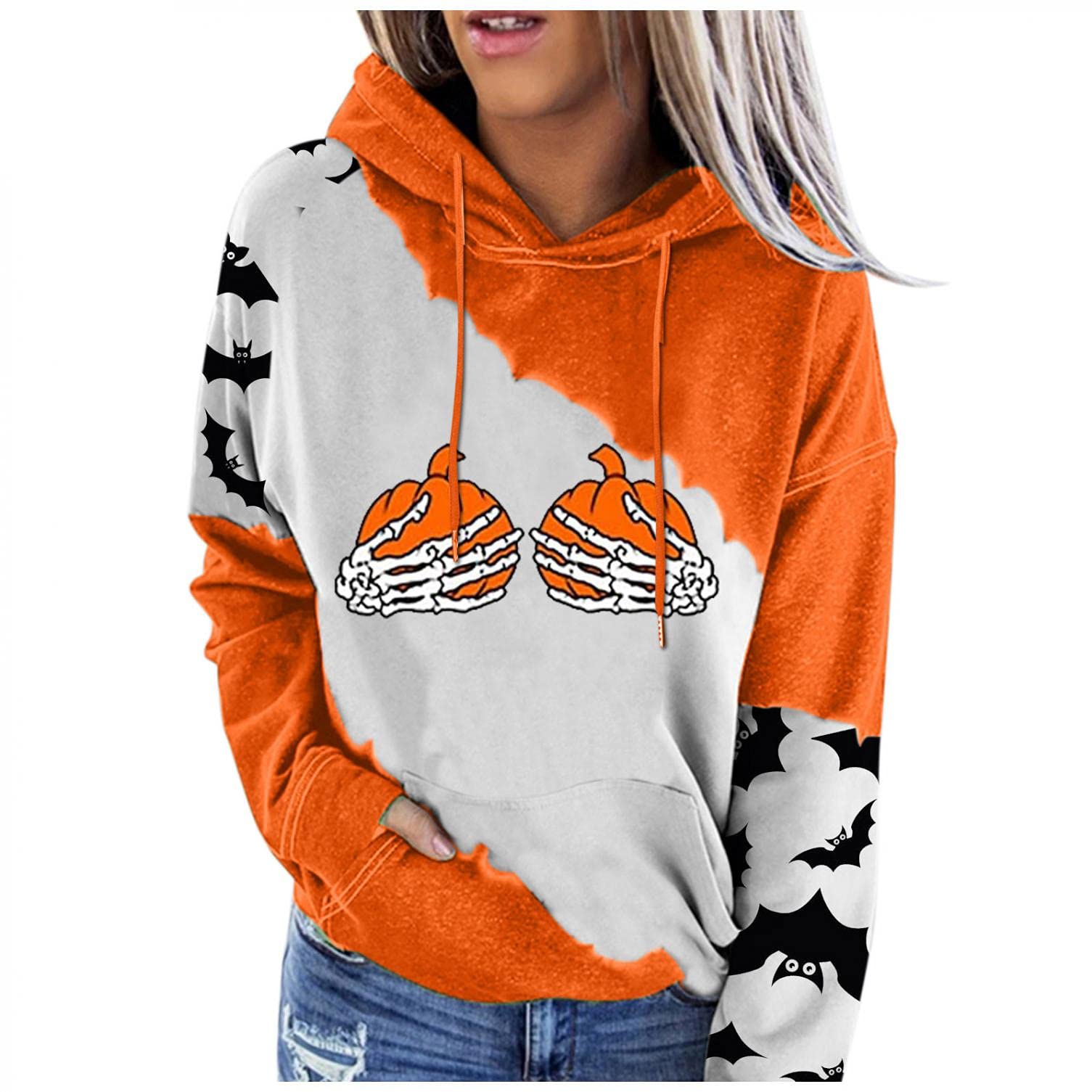 Funny Pumpkin Hoodie for Women - Cozy Fall Pullover with Pocket, Long Sleeve Hooded Sweater | Perfect for Halloween, Autumn Outfits & Casual Wear