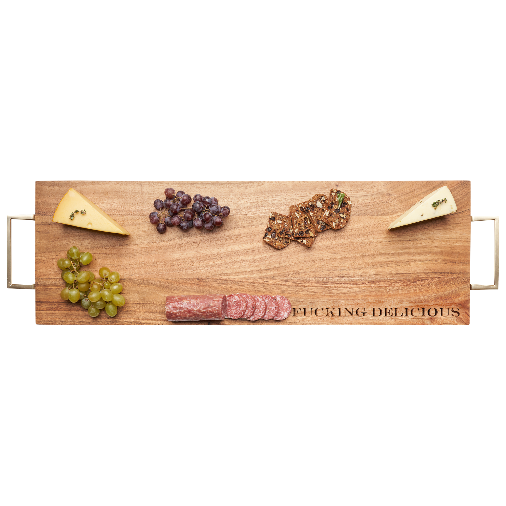 Acacia Wood Serving Board with Gold Handles - 30