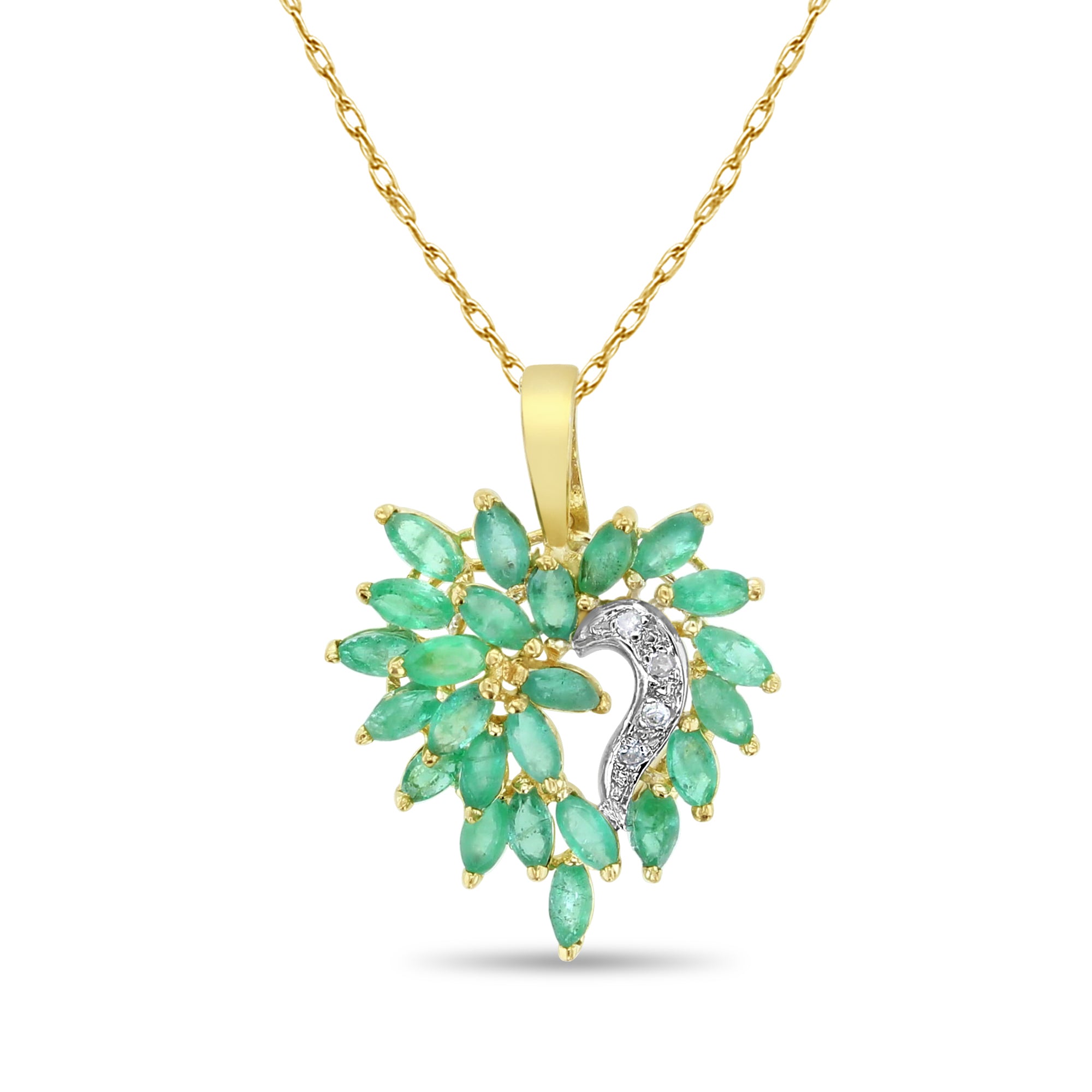 14k Yellow Gold Marquise Emerald Cluster Necklace | Elegant Dainty Jewelry for Women | Perfect for Weddings, Anniversaries & Special Occasions