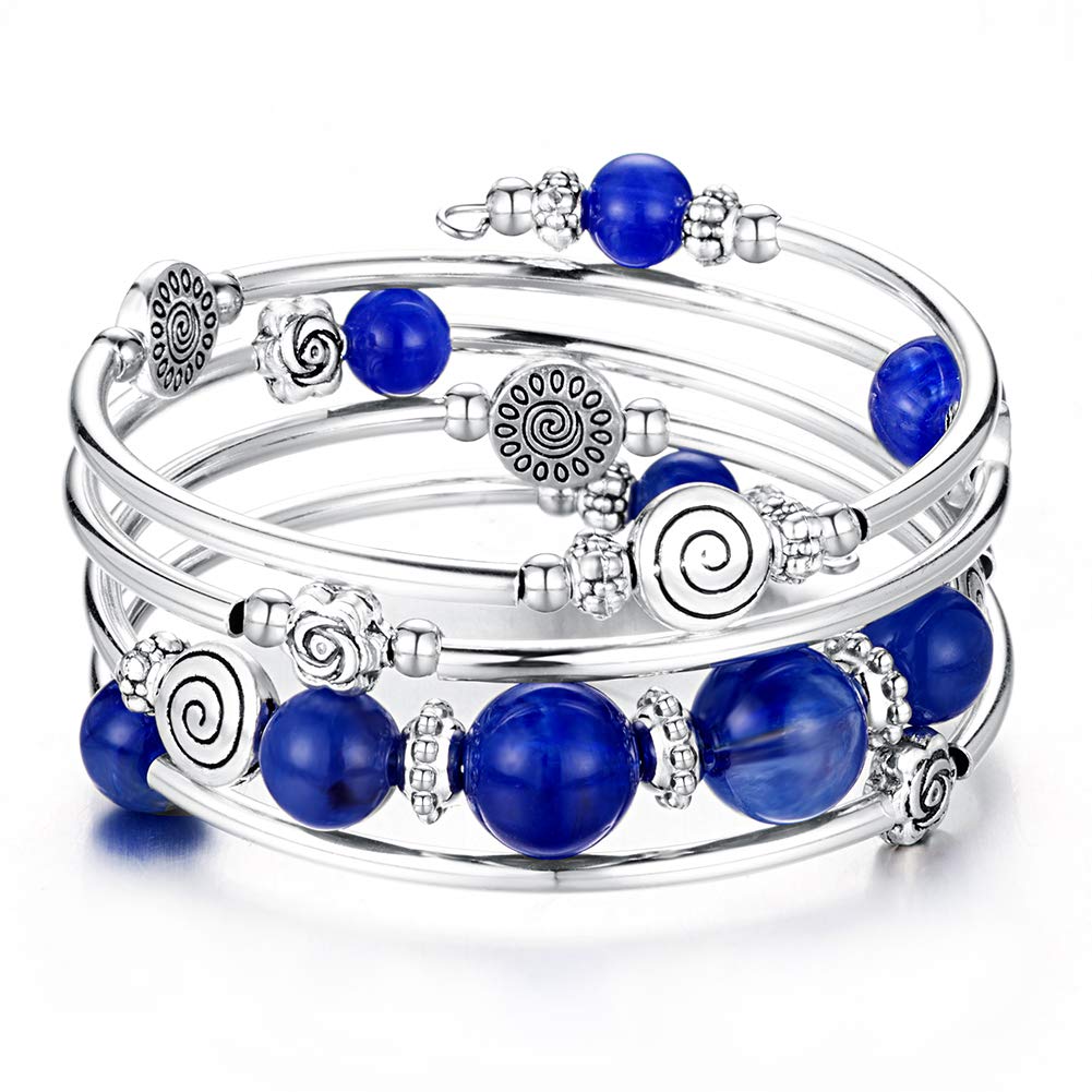 BULINLIN Beaded Wrap Bangle Bracelet - Elegant Pearl & Silver Metal Jewelry Gift for Women | Perfect for Weddings, Parties & Everyday Wear