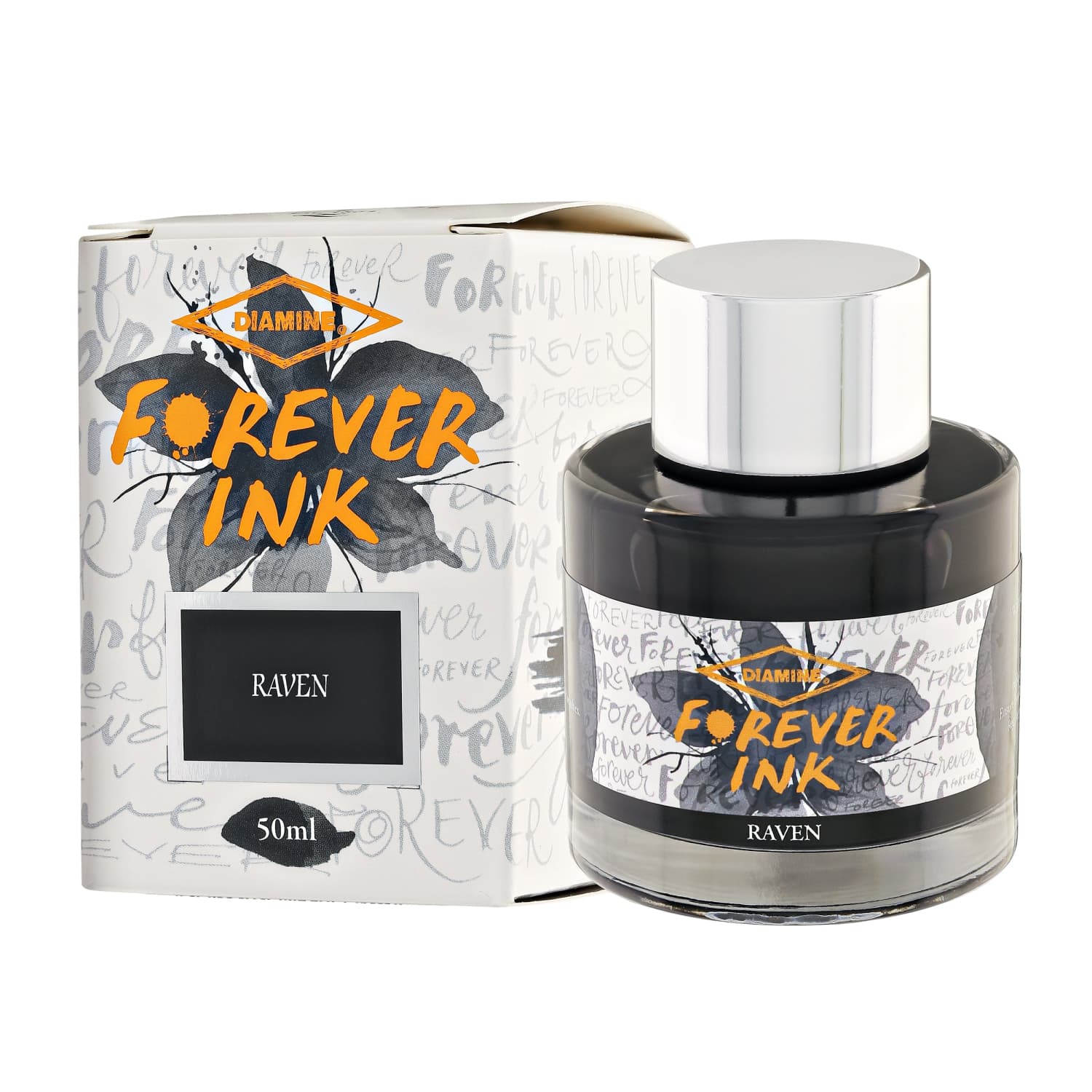 Diamine Forever Ink Bottled Ink - Raven Black Fountain Pen Ink, 50ml - Perfect for Calligraphy, Journaling & Artistic Writing