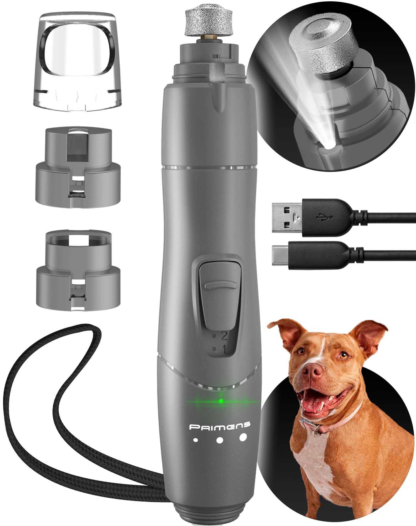 Rechargeable Dog Nail Grinder with LED Light - Professional Quiet Pet Nail Trimmer for Large, Medium & Small Dogs & Cats - Perfect for Puppy Grooming & Safe At-Home Pet Nail Care