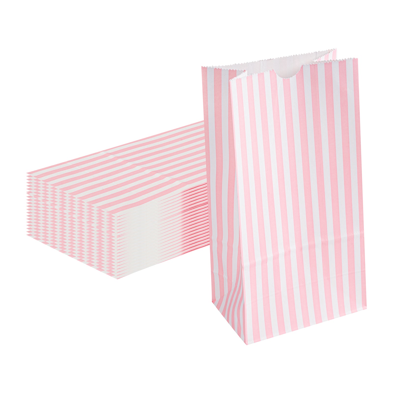 Pink and White Striped Paper Bags - 4 lb Capacity, 5 x 3.25 x 9.5 Inches - Pack of 100 - Perfect for Party Favors, Gift Packaging & Retail Shopping Bags