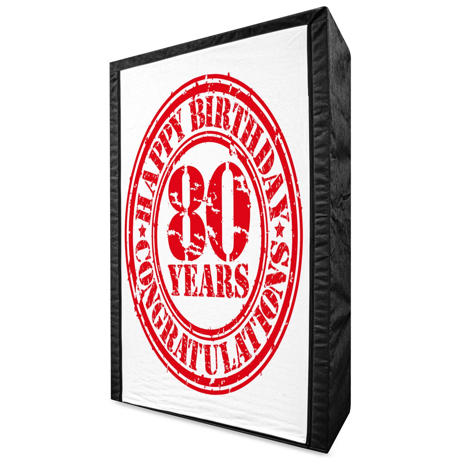 Ambesonne 80th Birthday Fabric Wardrobe - Retro Grunge Stamp Print Clothing Organizer with Shelves, 42.5 Inch Portable Storage Closet in Red & White | Perfect for Birthday Gifts, Senior Home Organization & Bedroom Closet Storage