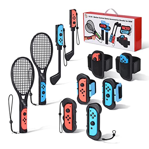 2023 Nintendo Switch Sports Accessories Kit - 10-in-1 Bundle with Joy-Con Cases, Wrist Straps, Golf Clubs, Rackets & Leg Straps - Compatible with Nintendo Switch Sports & Just Dance 2023 - Perfect for Family Game Nights & Fitness Gaming
