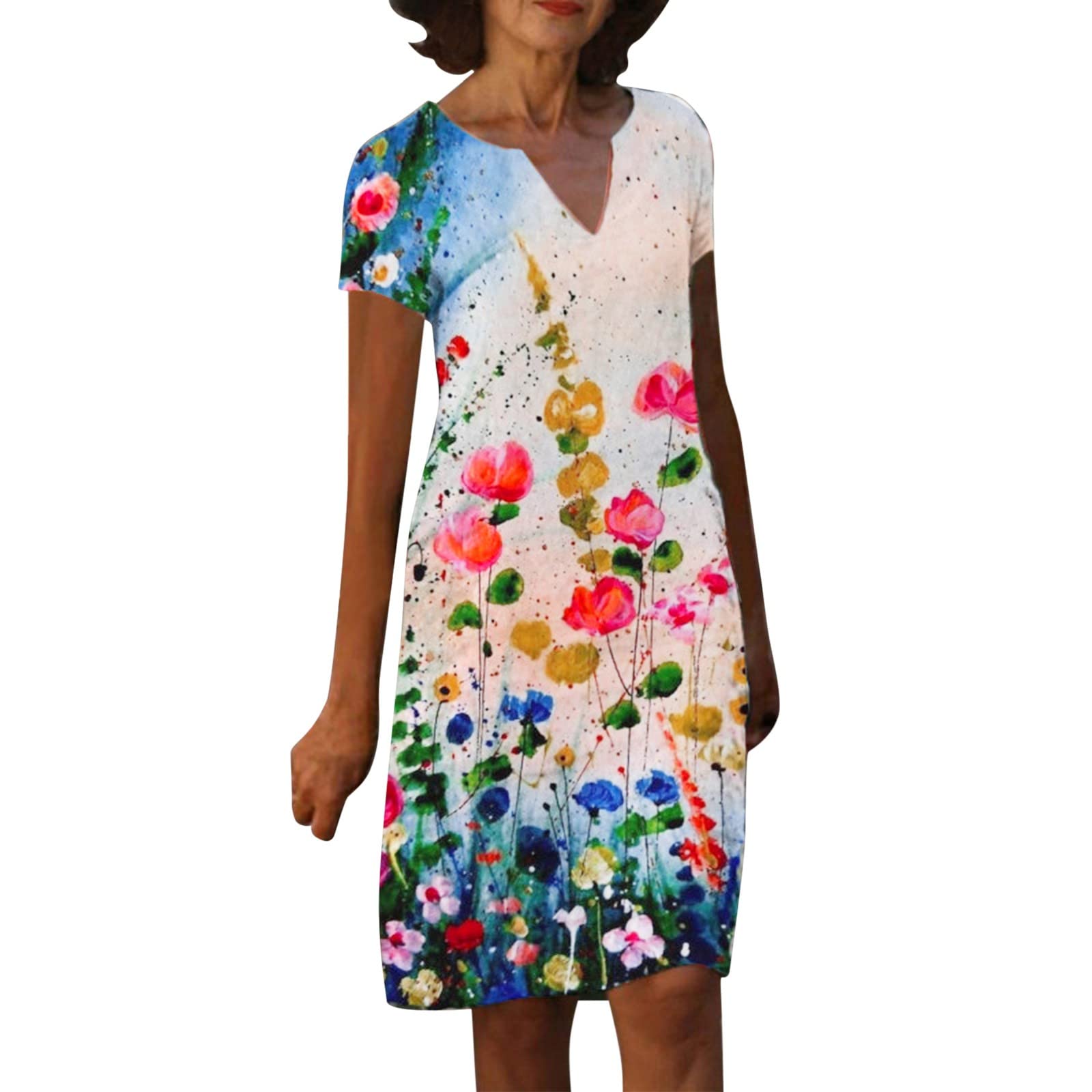 Women's Summer Dresses 2023 - Short Sleeve V-Neck Casual Mini Dress, Boho Beach Sundress for Vacation, Party & Outdoor Activities