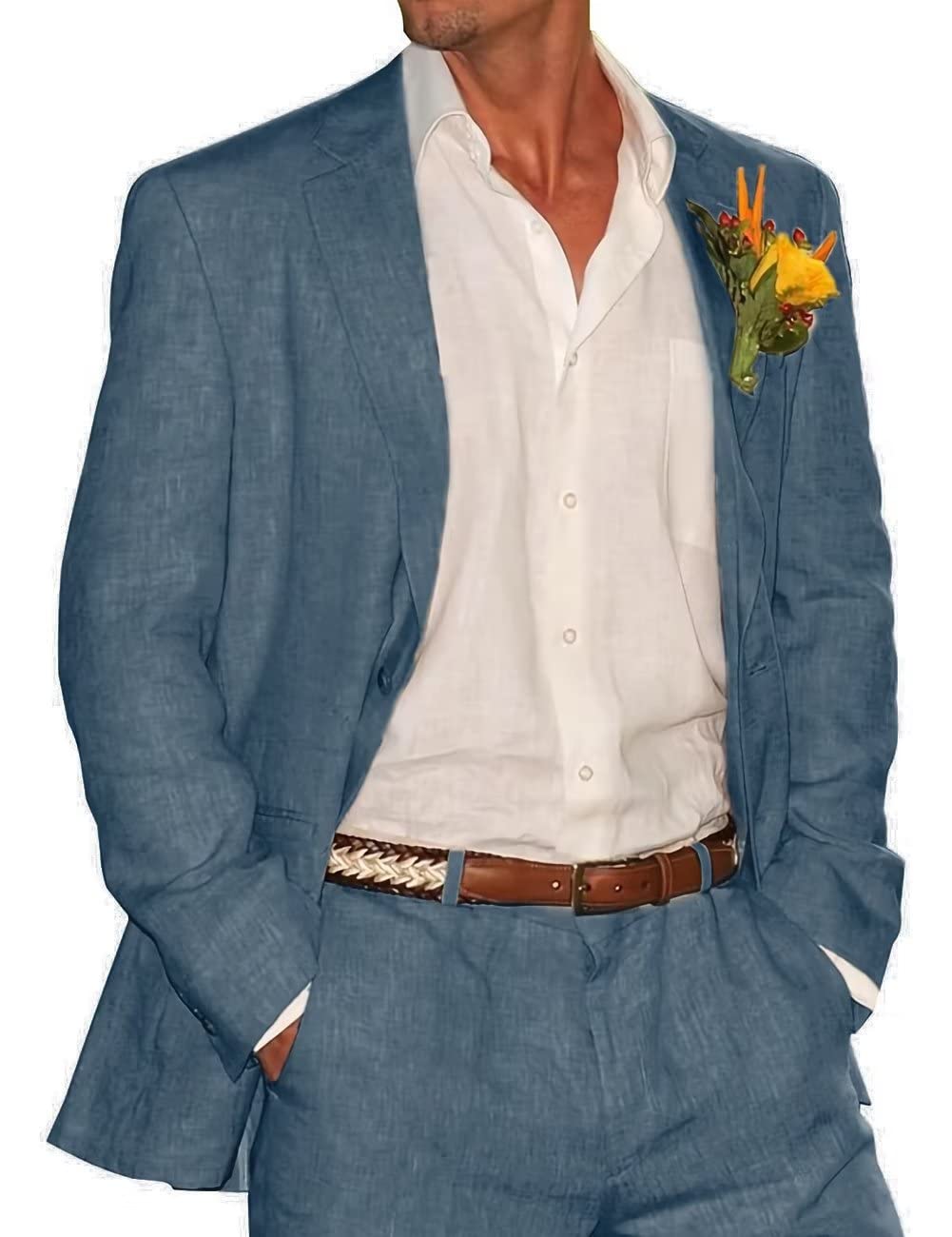 HUUTOE Men's 2-Piece Linen Suit - Slim Fit Summer Wedding Blazer & Pants Set for Grooms and Groomsmen (Big & Tall Sizes) | Perfect for Beach Weddings, Outdoor Ceremonies & Summer Formal Events