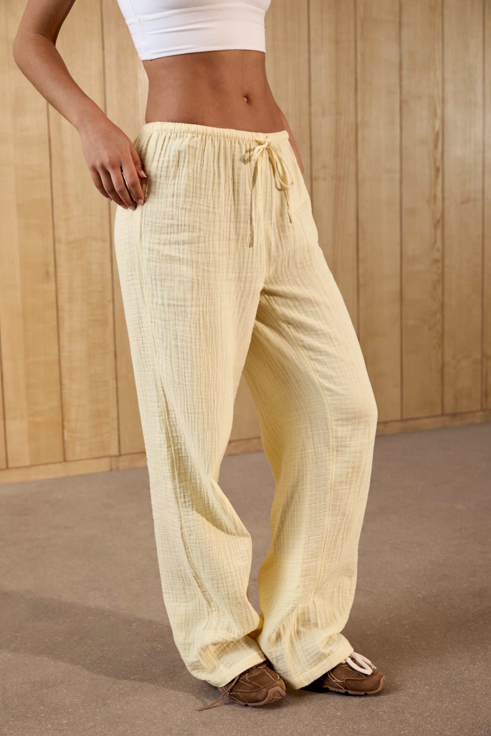 Soft Cotton Drawstring Pants for Women - Comfortable Lounge & Sleepwear - Butter Yellow Color - Perfect for Yoga, Home Relaxation & Travel