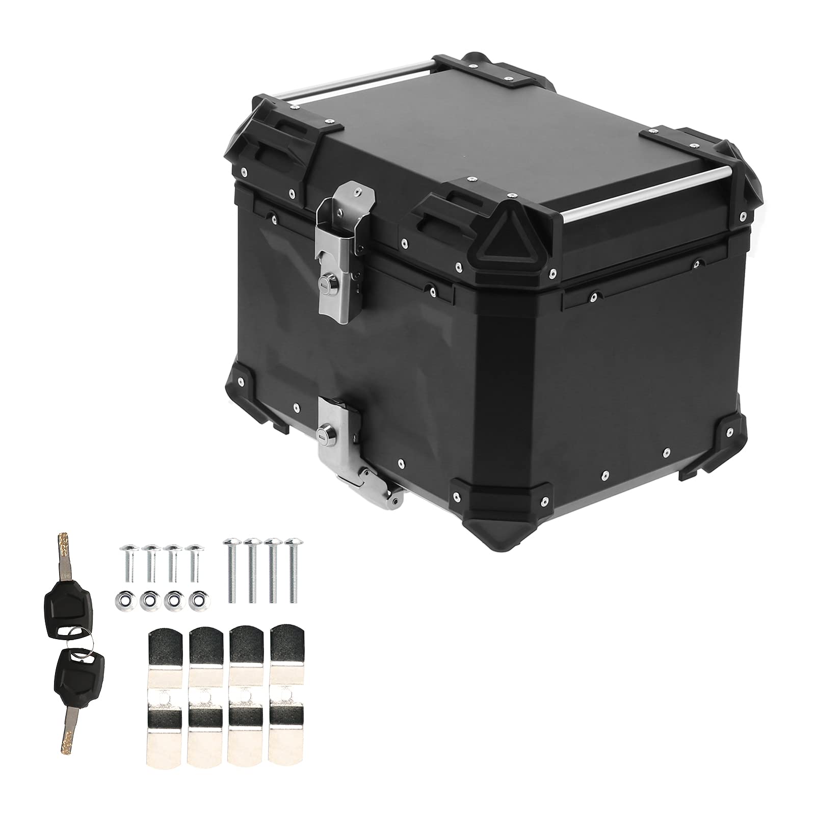 YUANJS 45L Universal Black Motorcycle Top Box - Aluminum Adventure Tail Case with Leather Lining | Waterproof Luggage Storage for Harley, BMW, Honda & More | Perfect for Commuting, Touring & Road Trips