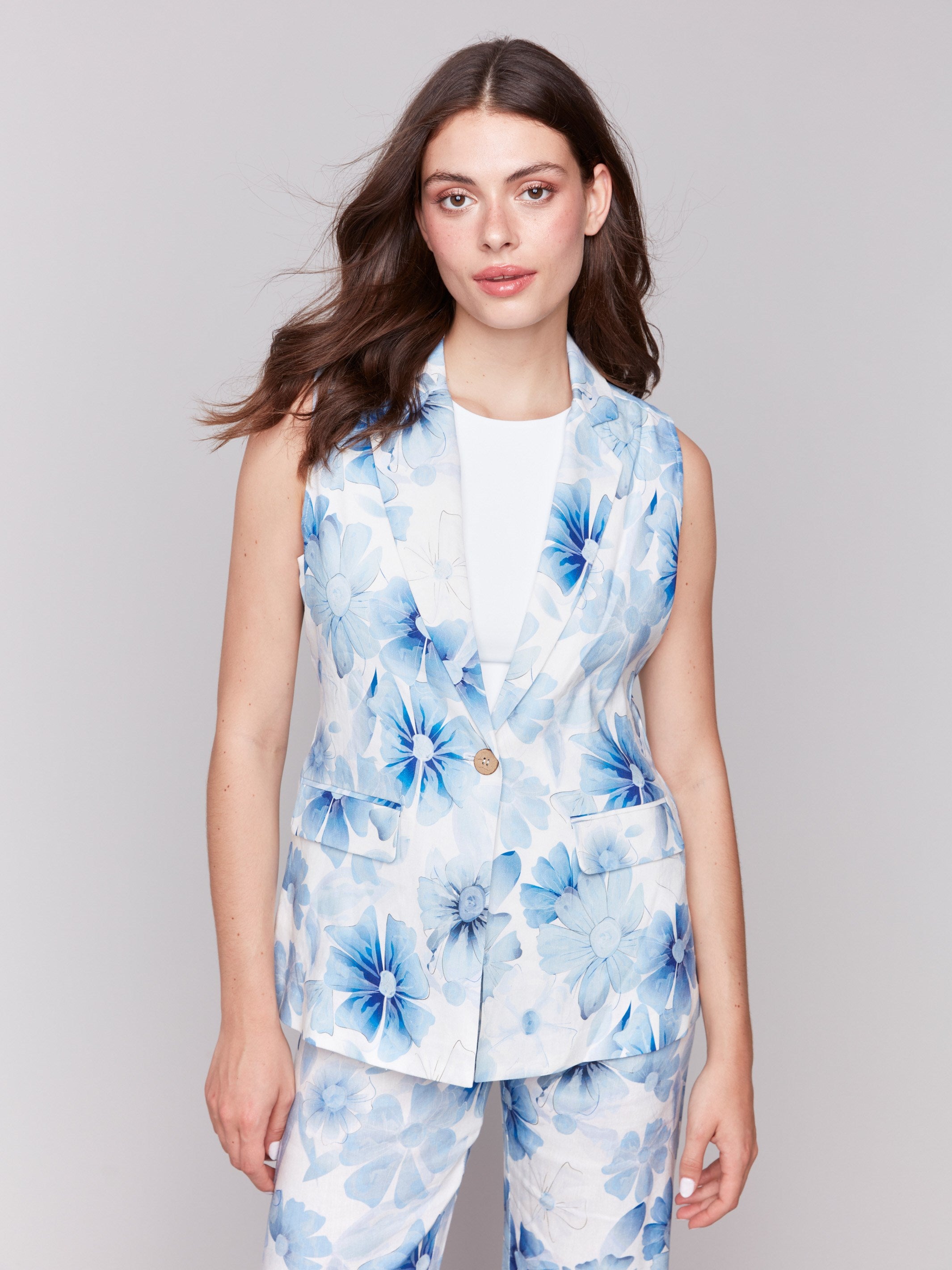 Celestial Printed Linen Blend Vest for Women - Stylish Summer Layering Piece for Beach Outfits & Casual Wear