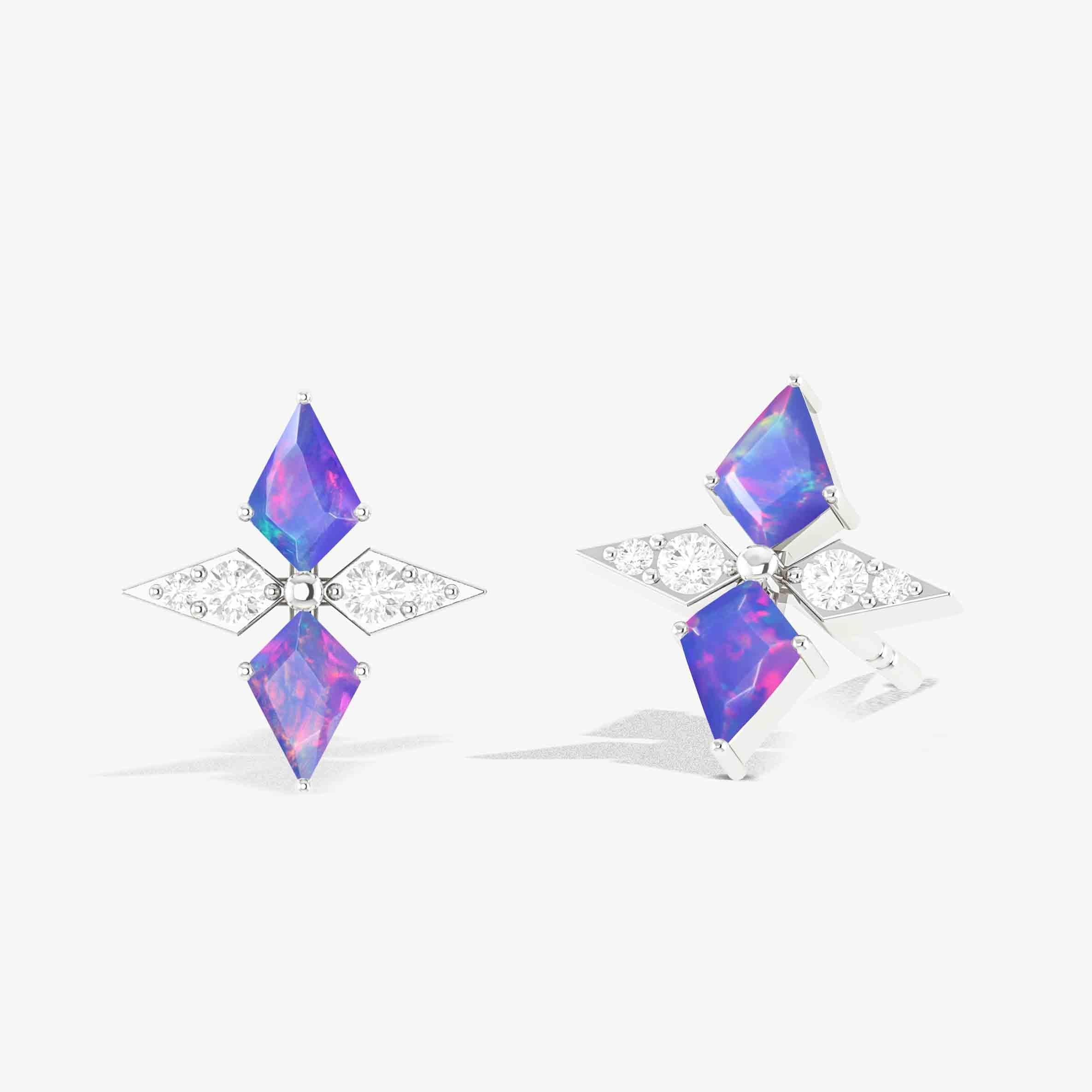 Lavender Opal Dual Kite Gemstone Floral Stud Earrings for Women | Dainty Bohemian Jewelry | Perfect for Weddings, Date Nights & Everyday Wear