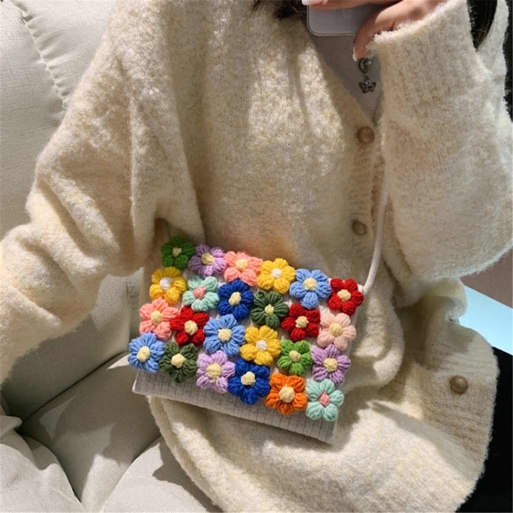 Cute Floral Woven Shoulder Bag for Girls - Small Square Straw Messenger Purse with Plush Pendant | Boho Chic Crossbody Handbag for Women | Perfect for Beach, Shopping & Summer Outfits