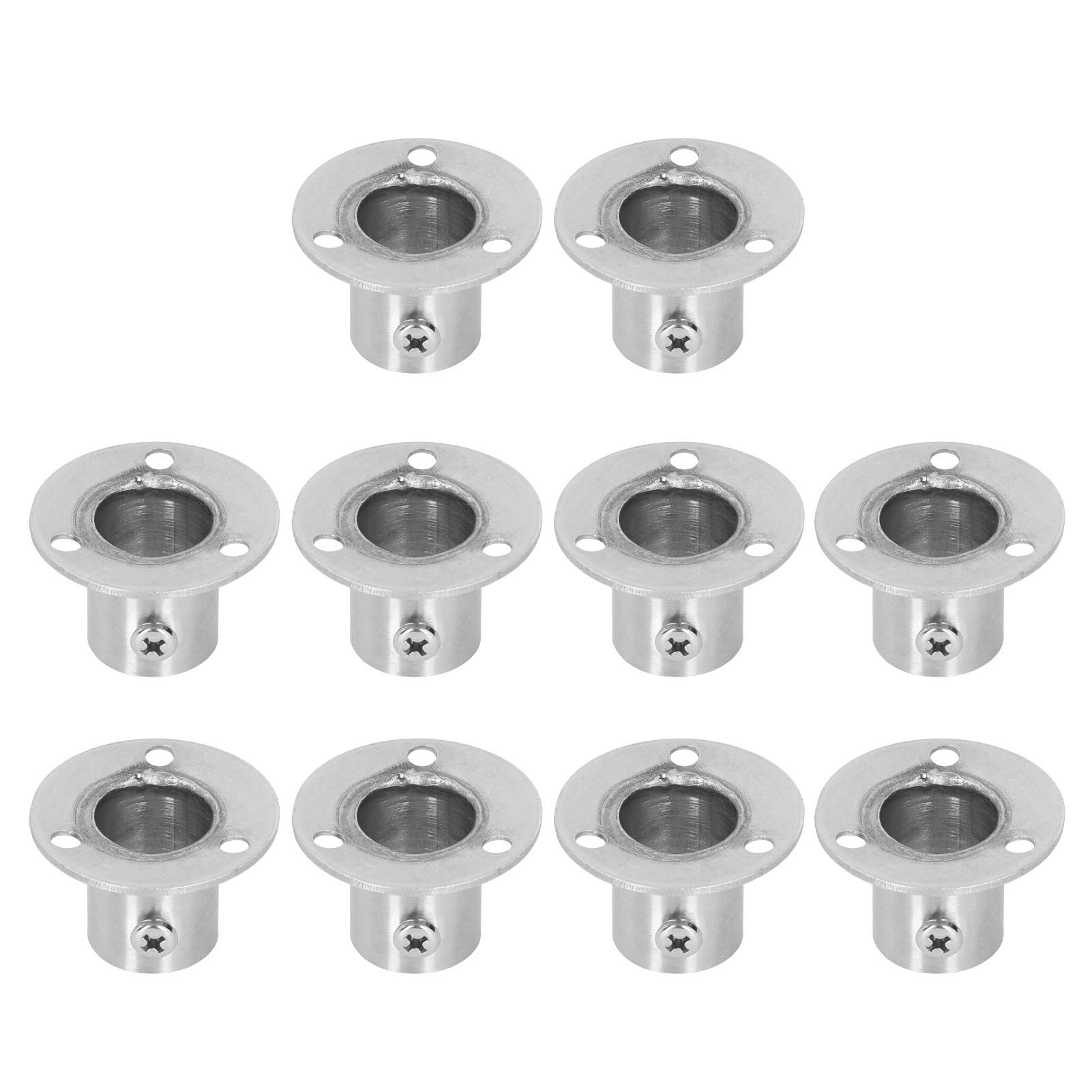 10-Pack Brushed Stainless Steel Closet Tube Brackets - Heavy Duty Flange Pipe Base for Cupboards, Desks & Shelves (Φ19mm High Foot) - Easy Installation & Durable for Home Organization & Furniture Support