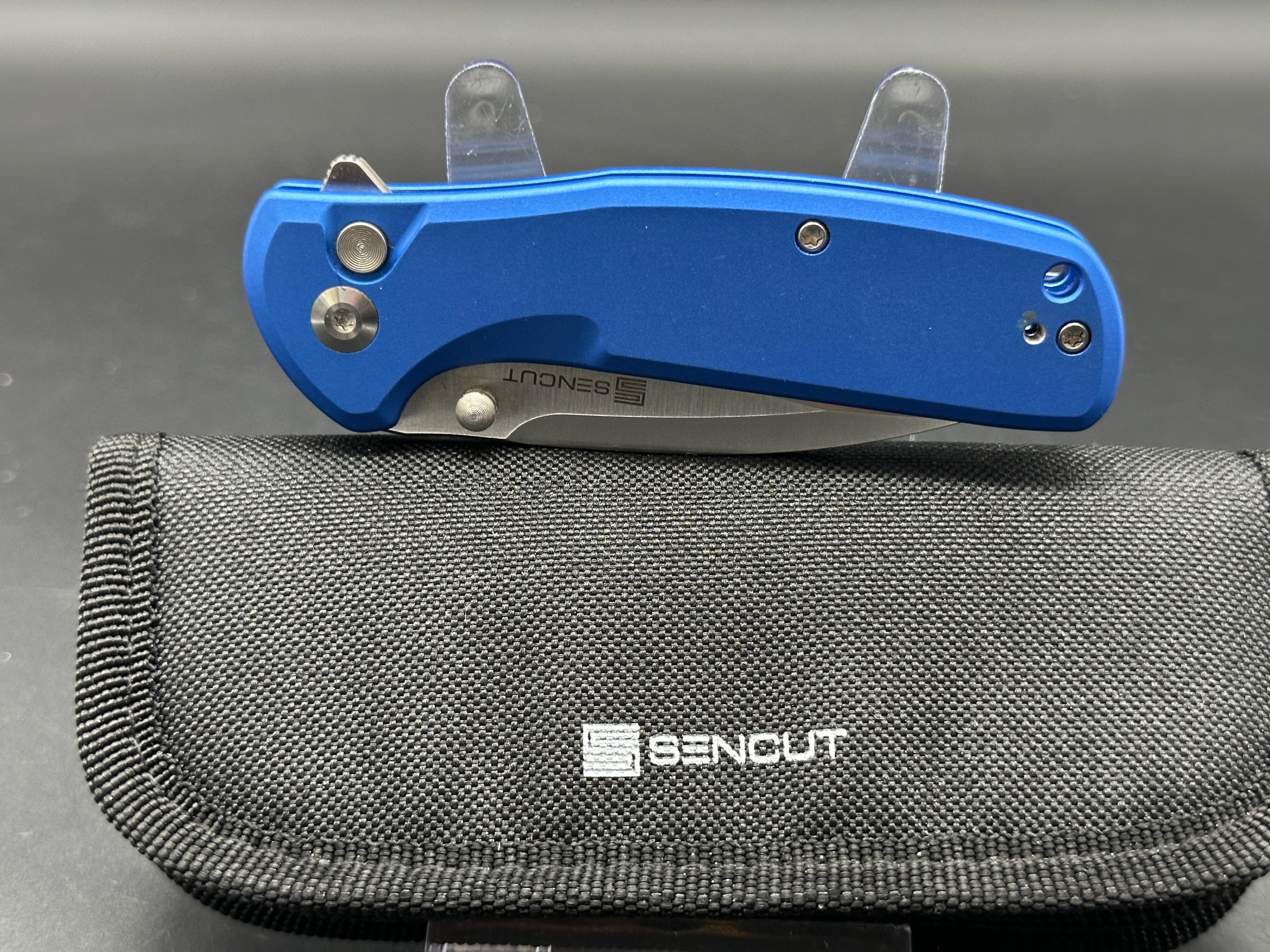 SENCUT ArcBlast Button Lock Folding Knife - Blue Aluminum Handle, 2.98