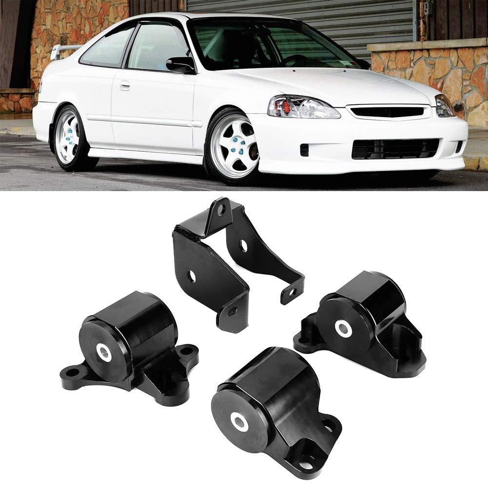 Aluminum B & D Series Engine Motor Mounts Bracket Kit - Compatible with Honda Civic 1996-2000 - Black - Replacement for Worn Motor and Transmission Mounts - Improves Engine Stability and Reduces Vibration