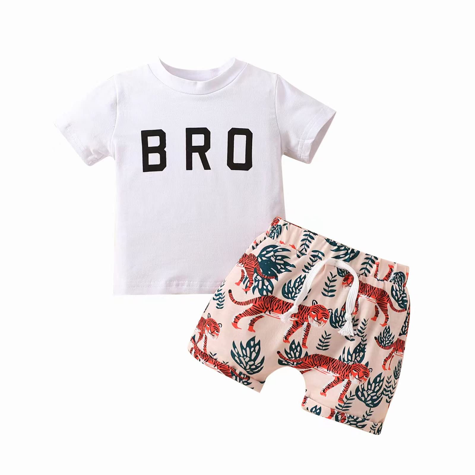 **Boys' 2-Piece Outfit Set - White Letter Graphic T-Shirt & Tiger Leaf Print Drawstring Shorts | Casual Summer Playwear for Toddlers & Kids**    (Note: This optimized title includes:   1. SEO-friendly keywords like 