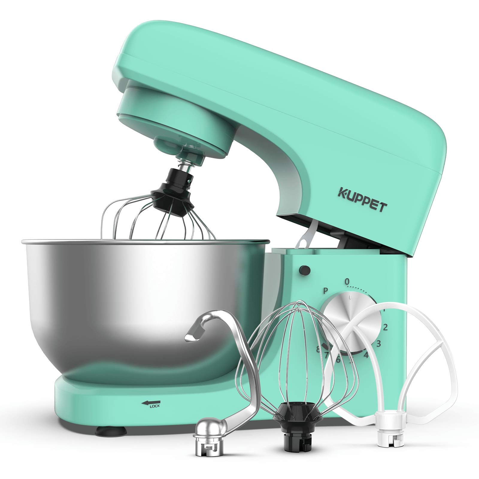 KUPPET 8-Speed Tilt-Head Stand Mixer with 4.7QT Stainless Steel Bowl, Dough Hook, Wire Whip & Beater - Perfect for Baking Cakes, Cookies, Bread & More (Green)