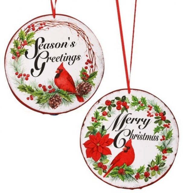 5-Pack Round MDF Cardinal Christmas Ornaments - Handmade Holiday Decor for Tree, Wreath & Gift Wrapping (Winter Bird Theme) - Perfect for Christmas Tree Decorating, Fireplace Mantel Display & Festive Home Decor