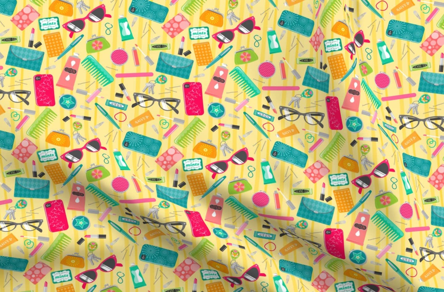 Yellow Lipstick & Sunglasses Print Velvet Fabric by Spoonflower - Fat Quarter for Upholstery, Home Decor & Apparel | Perfect for DIY Projects, Fashion Accessories & Chic Home Makeovers