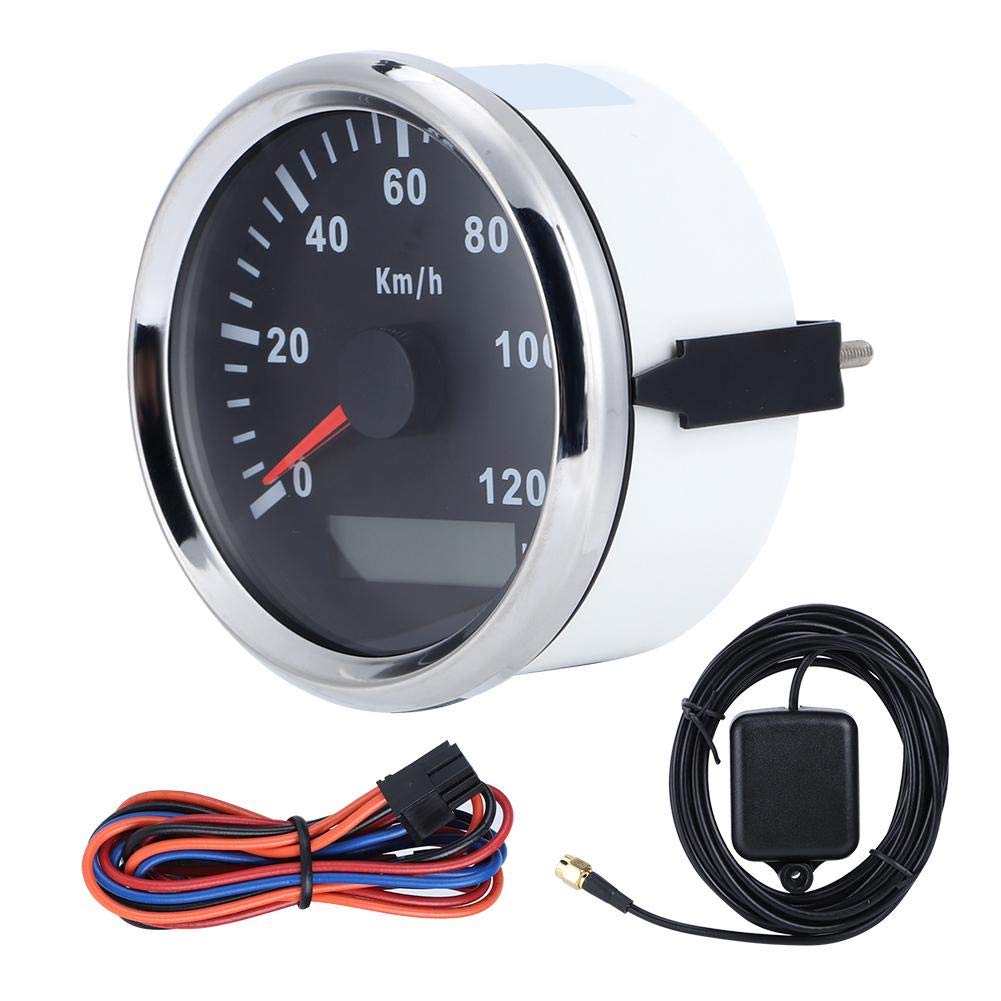 Universal 85mm / 3.3in GPS Speedometer Odometer for Car, Truck, Boat & Motor - Waterproof, Anti-Fog, 0-120km/h (Black with Silver Frame) - Perfect for Marine Navigation, Off-Roading & Speed Tracking