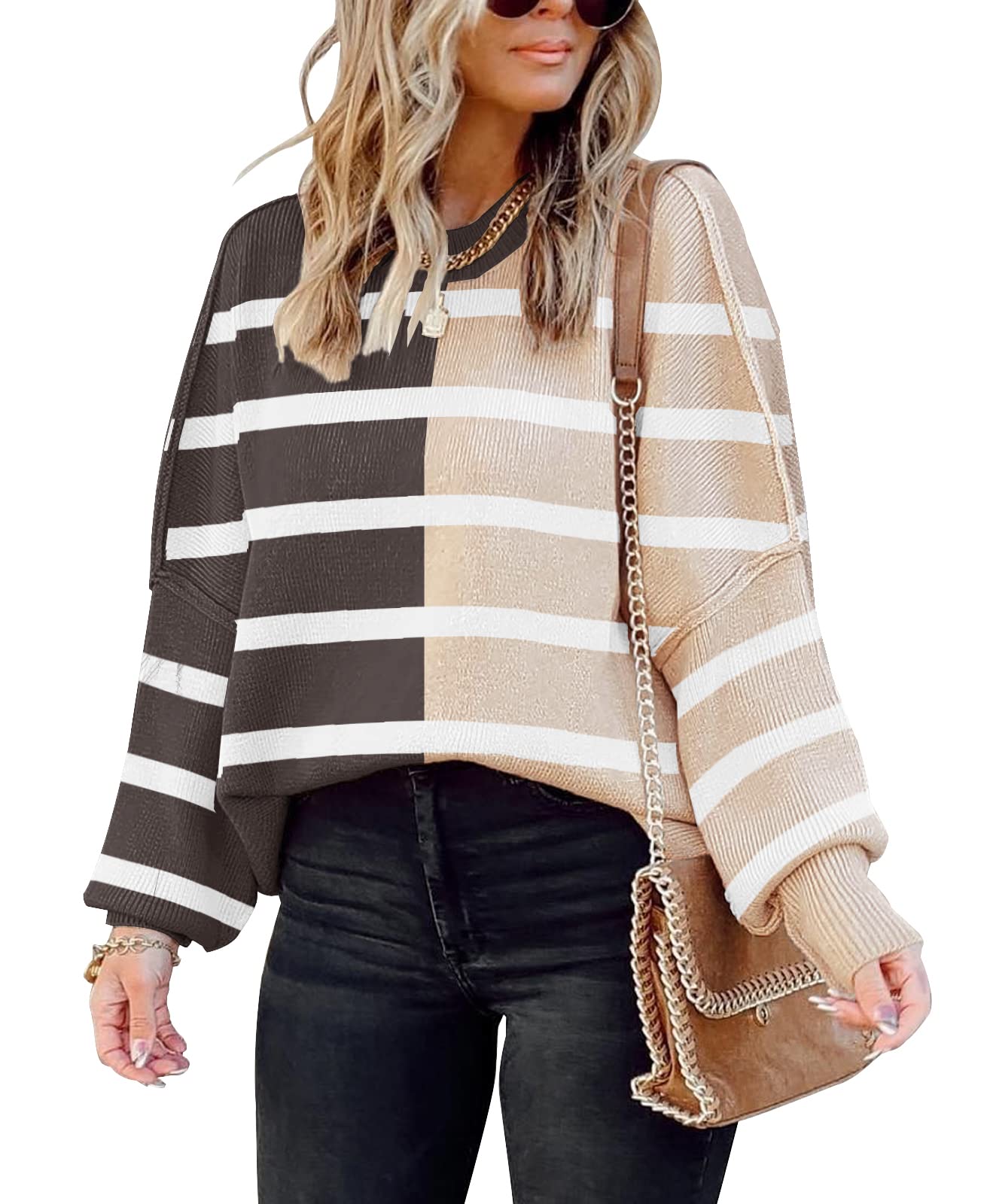 Women's Oversized Batwing Sleeve Knit Sweater - Loose Crewneck Pullover with Side Split | Casual Comfort Jumper for Fall & Winter | Perfect for Layering, Office Wear and Weekend Outfits