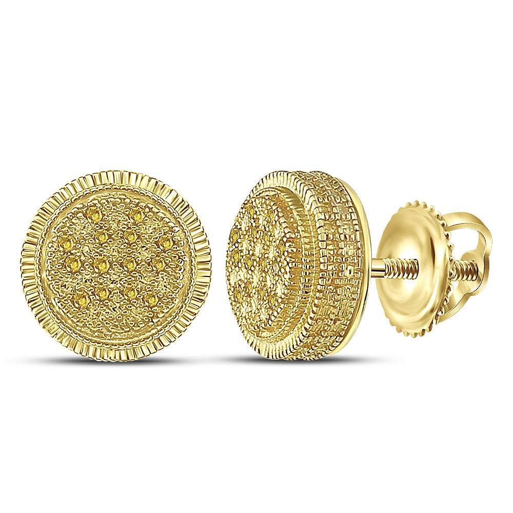 FB Jewels Sterling Silver Men's Round Yellow Enhanced Diamond Cluster Earrings (1/10 CTTW) - Perfect for Gifts, Parties & Special Occasions