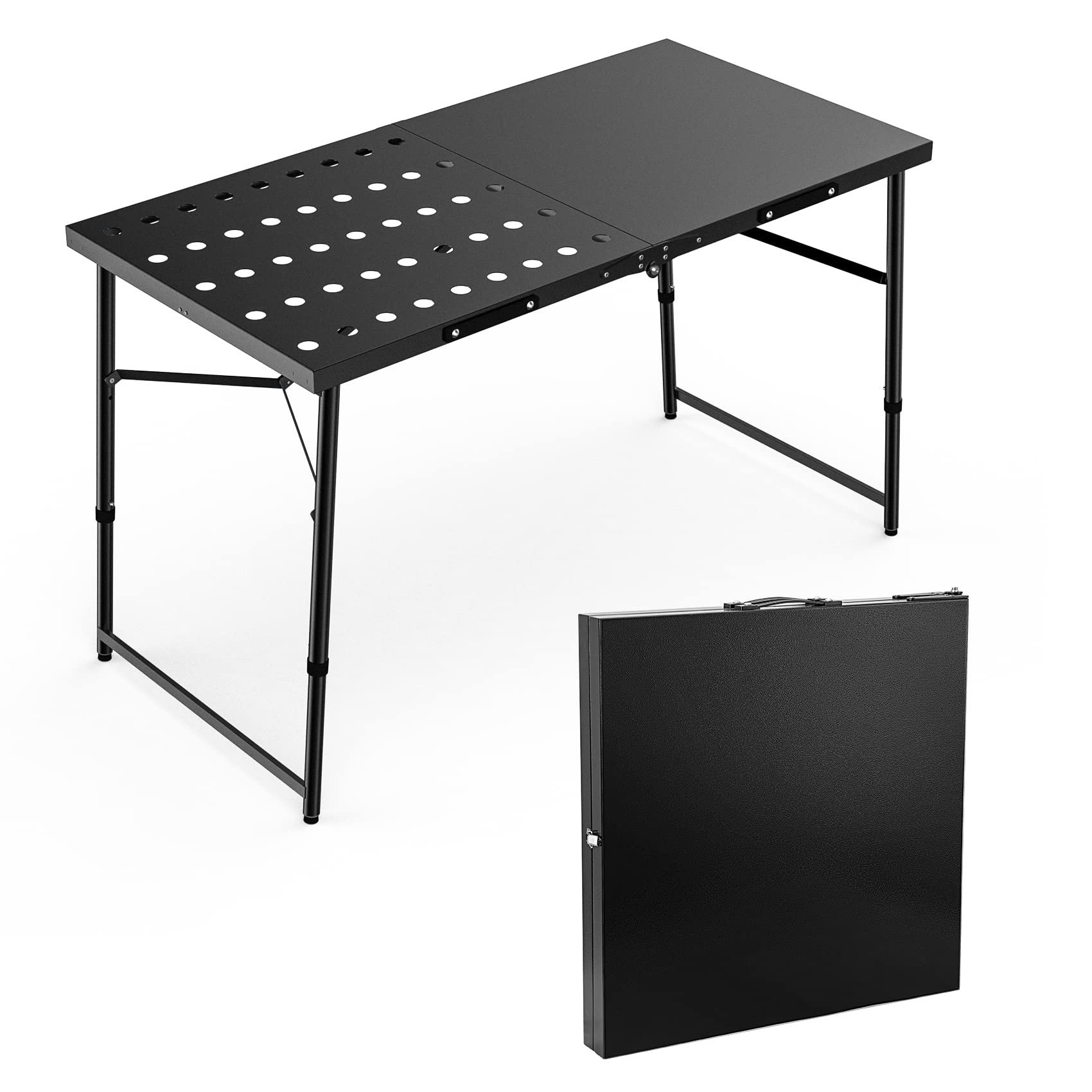 Skyflame Adjustable Height Folding Camping Table - Portable Black Metal Outdoor Grill Stand with Handle for BBQ, Grilling, Picnics, RV Trips & Tailgating | Perfect for Backyard Parties, Camping Adventures & Outdoor Cooking