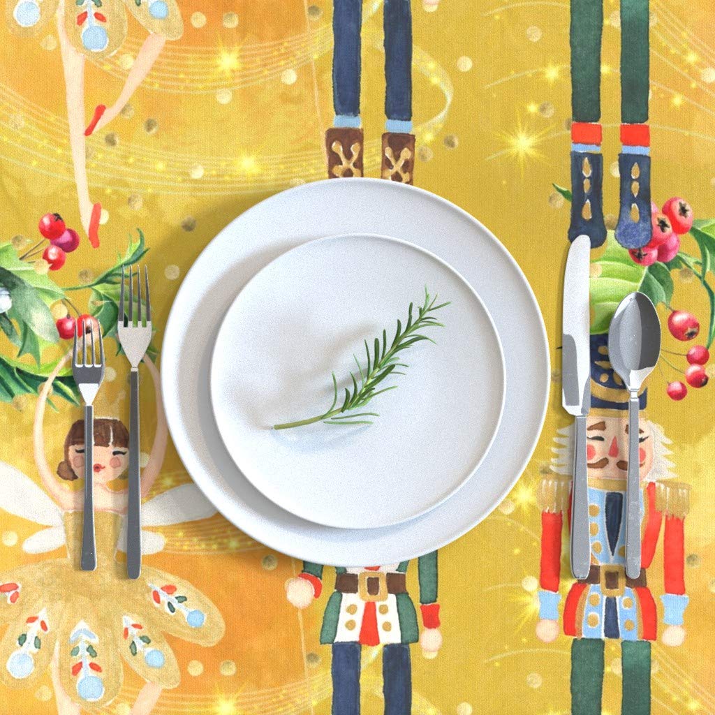 Christmas Nutcracker Ballerina Ballet Toy Gold Holiday Print Cotton Sateen Tablecloth 70