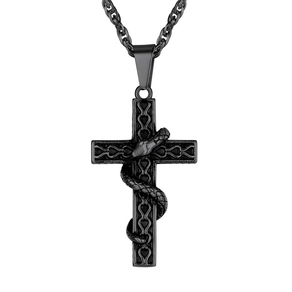 PROSTEEL Snake Cross Necklace for Men & Women - 316L Stainless Steel Pendant with Adjustable 22
