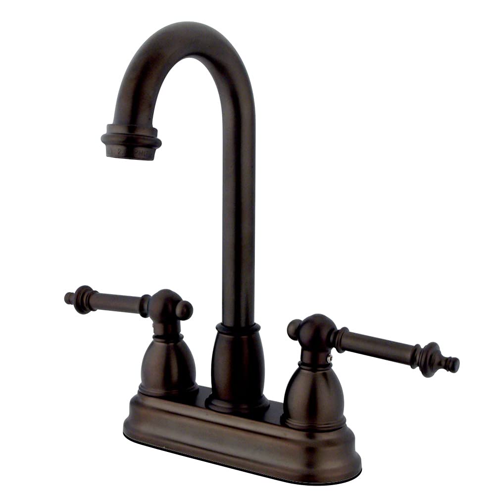 Kingston Brass KB3495TL 3-3/4 Inch Oil Rubbed Bronze Bar Faucet Without Pop-Up - Vintage Style Sink Faucet for Bathroom, Kitchen & Wet Bar Restoration Projects