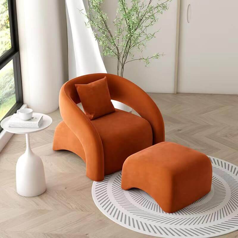 Modern Curved Hollow Back Sofa - Orange/Blue/Yellow/White Boucle/Velvet Accent Chair for Living Room, Bedroom, or Office - Stylish Mid-Century Lounge Seating with Comfortable Cushions