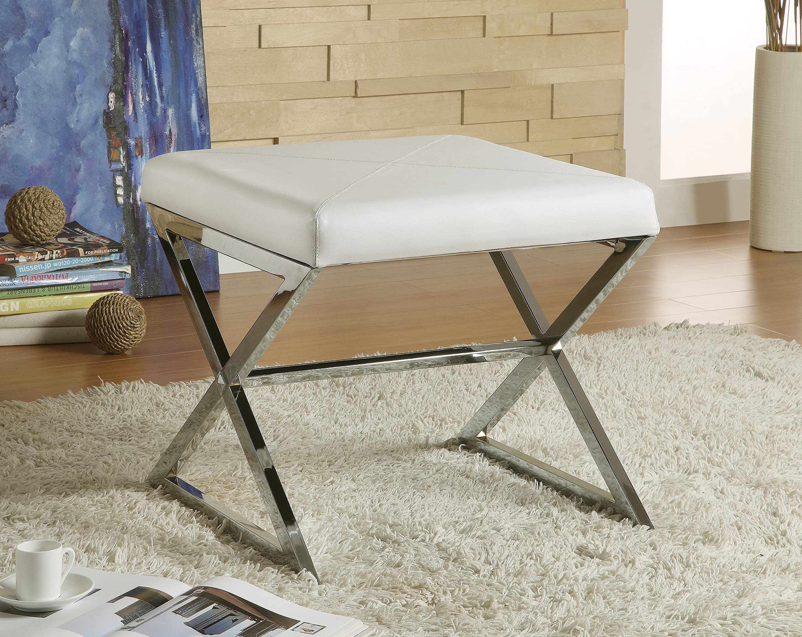 White & Chrome Ottoman with Storage - Coaster Furniture 501063 - Perfect for Living Room, Bedroom, or Entryway Seating and Storage