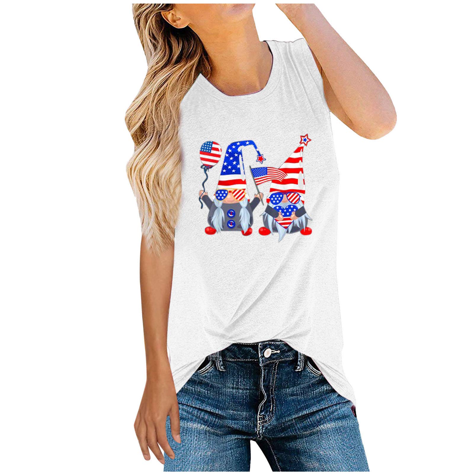 Women's Cropped Tank Tops - 4th of July American Flag Print Summer Casual T-Shirts | Perfect for Independence Day Celebrations, Beach Outings & Summer Festivals