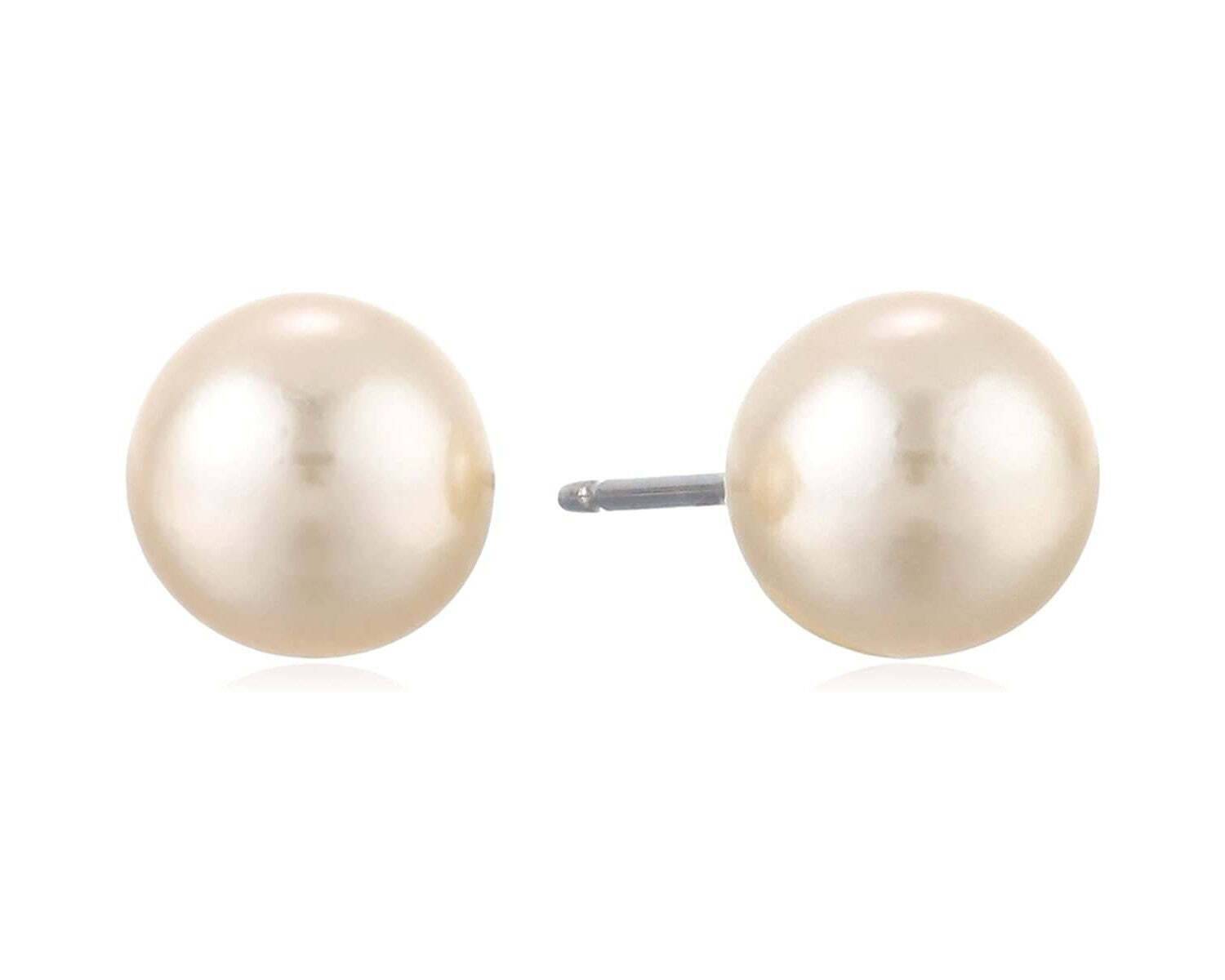 1928 Jewelry 8mm Faux Pearl Stud Earrings for Women - Classic Round White Pearl Earrings for Daily Wear, Office & Special Occasions