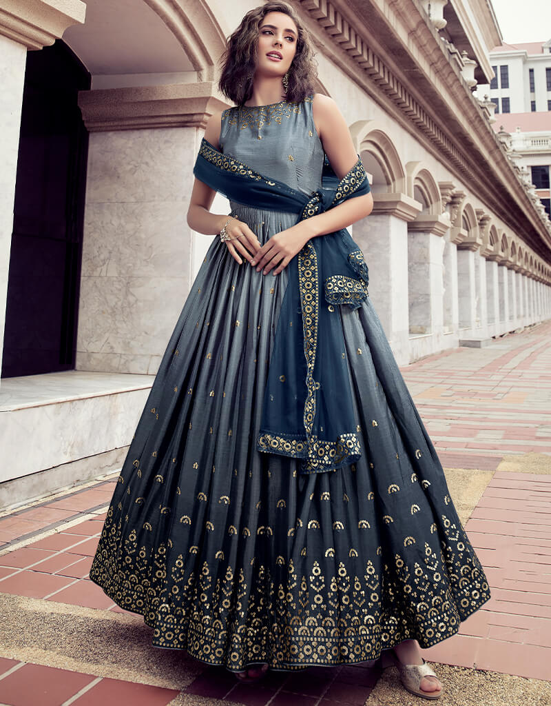Royal Blue Heavy Chinon Suit Anarkali - Elegant Pakistani Formal Dress for Women | Perfect for Weddings, Parties & Special Occasions