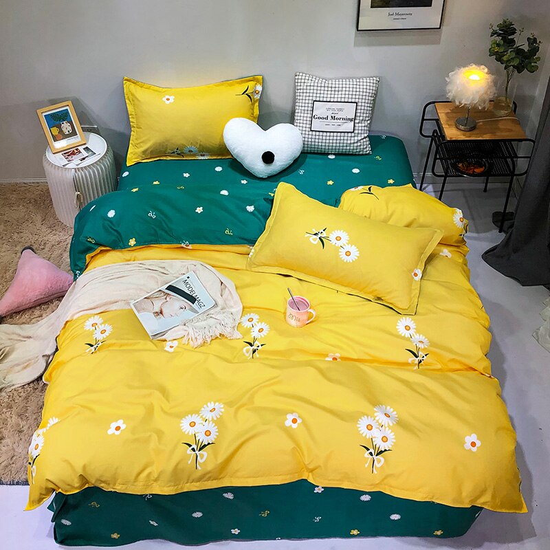 Sunflower Bedding Set Queen Size - 100% Cotton Floral Printed Duvet Cover & Pillowcases - Bright Yellow Sunflower Pattern for Farmhouse & Boho Bedroom Decor