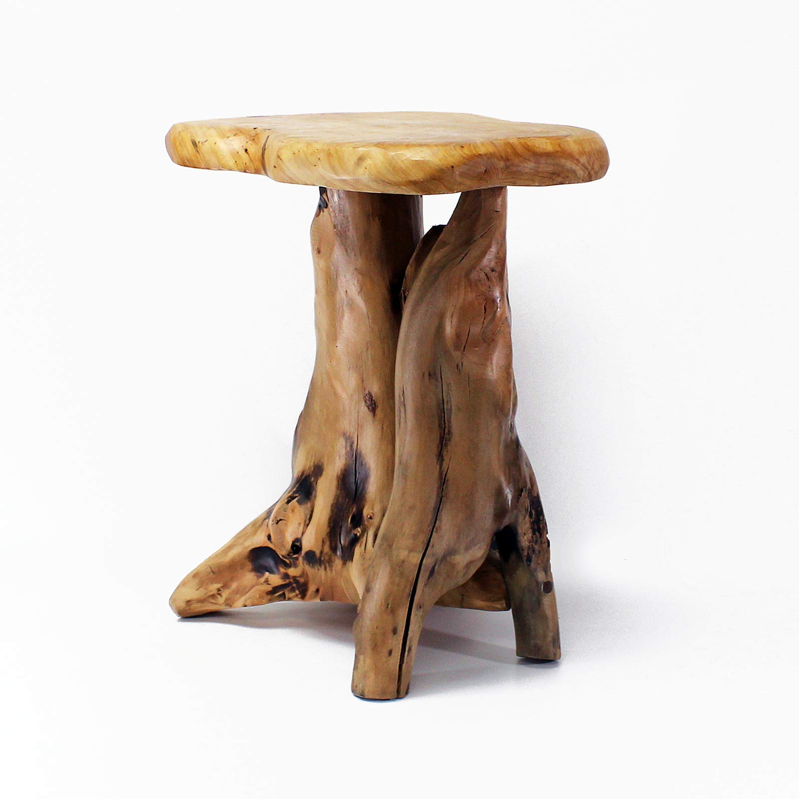 WELLAND Cedar Root Wood Log Side Table - Rustic Live Edge End Table for Living Room, Bedroom, or Patio - Natural Primitive Wooden Accent Furniture for Home Decor