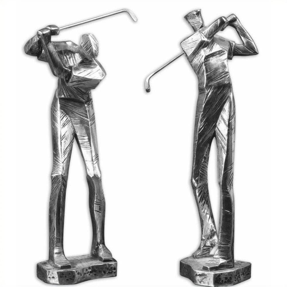 BOWERY HILL Silver Metallic Practice Shot Statues - Set of 2 Decorative Golf Gifts for Men | Perfect for Office Desk Decor, Golf Lover's Collection & Sports Themed Home Decor