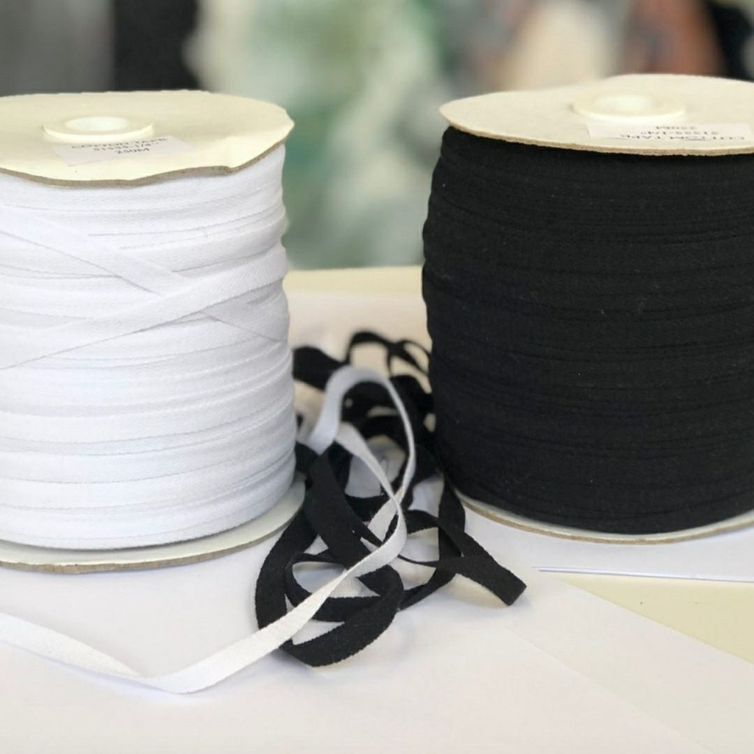 White & Black 1/4 Inch Cotton Stay Tape for Sewing - Perfect for Garment Stabilization, Quilting and DIY Craft Projects