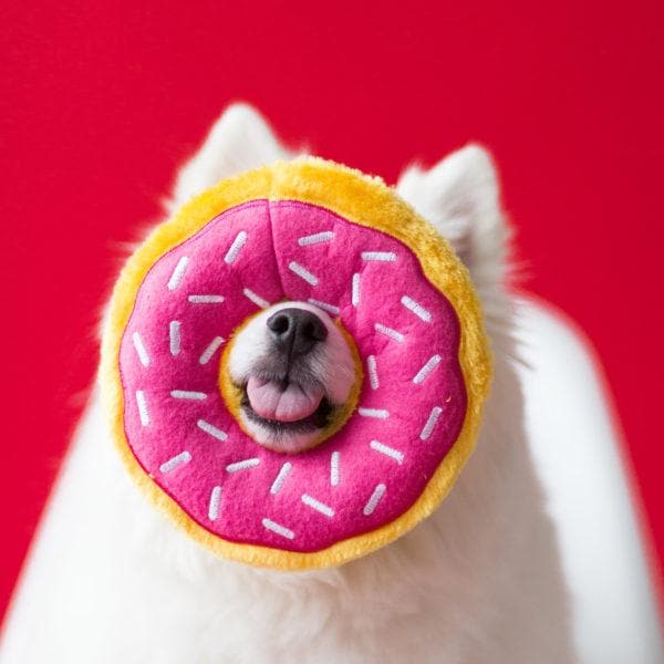 Zippy Donutz Strawberry Plush Squeaker Toy - Cute & Soft Stuffed Donut Dog Chew Toy for Small & Medium Pets - Perfect for Playtime, Training & Cuddling