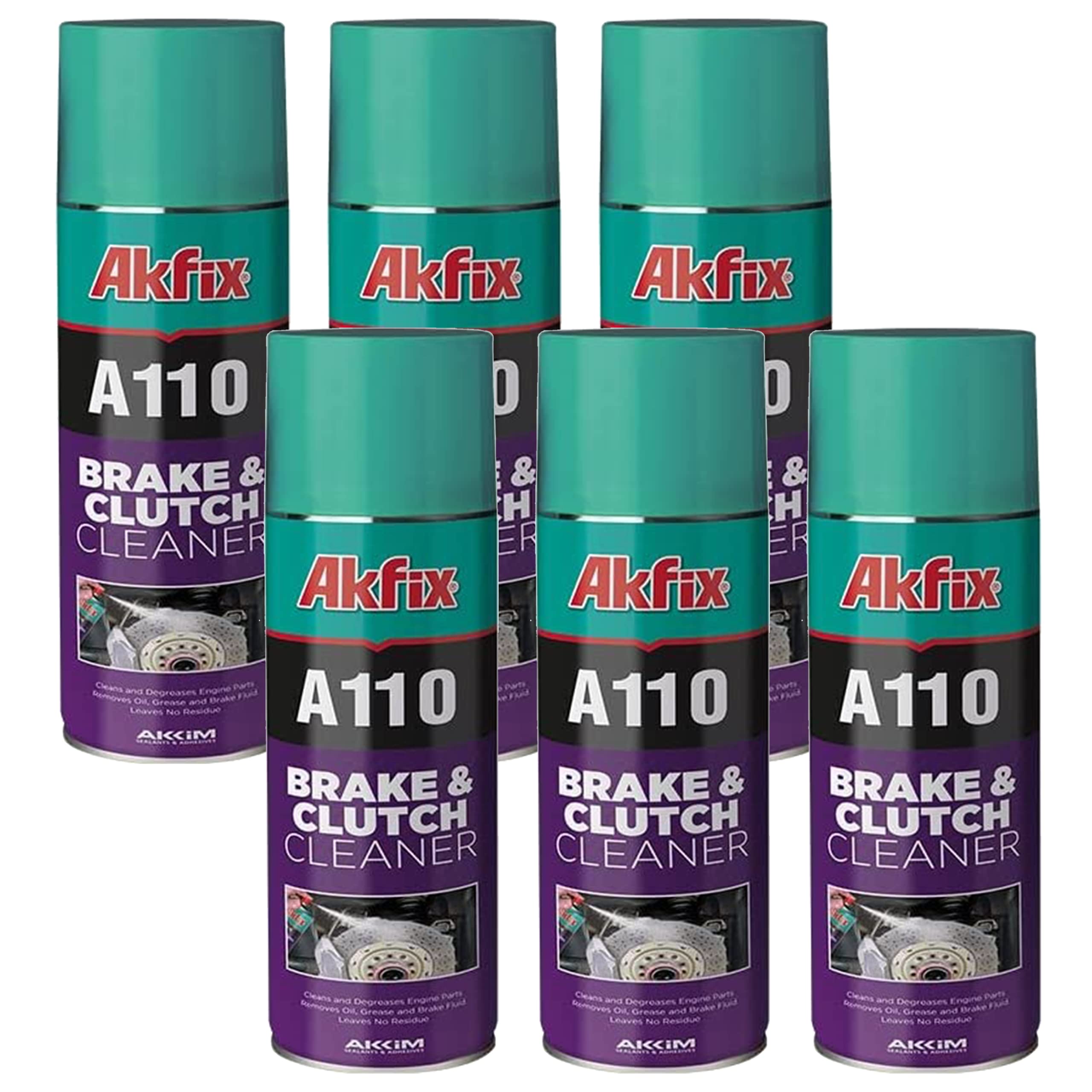 Akfix A110 Heavy-Duty Brake Parts Cleaner Spray - Powerful Dust & Rust Remover, Industrial Strength Metal Degreaser for Auto Mechanics (6 Pack, 16.9 Oz) | Perfect for Cleaning Brake Calipers, Discs, Clutches & Engine Parts