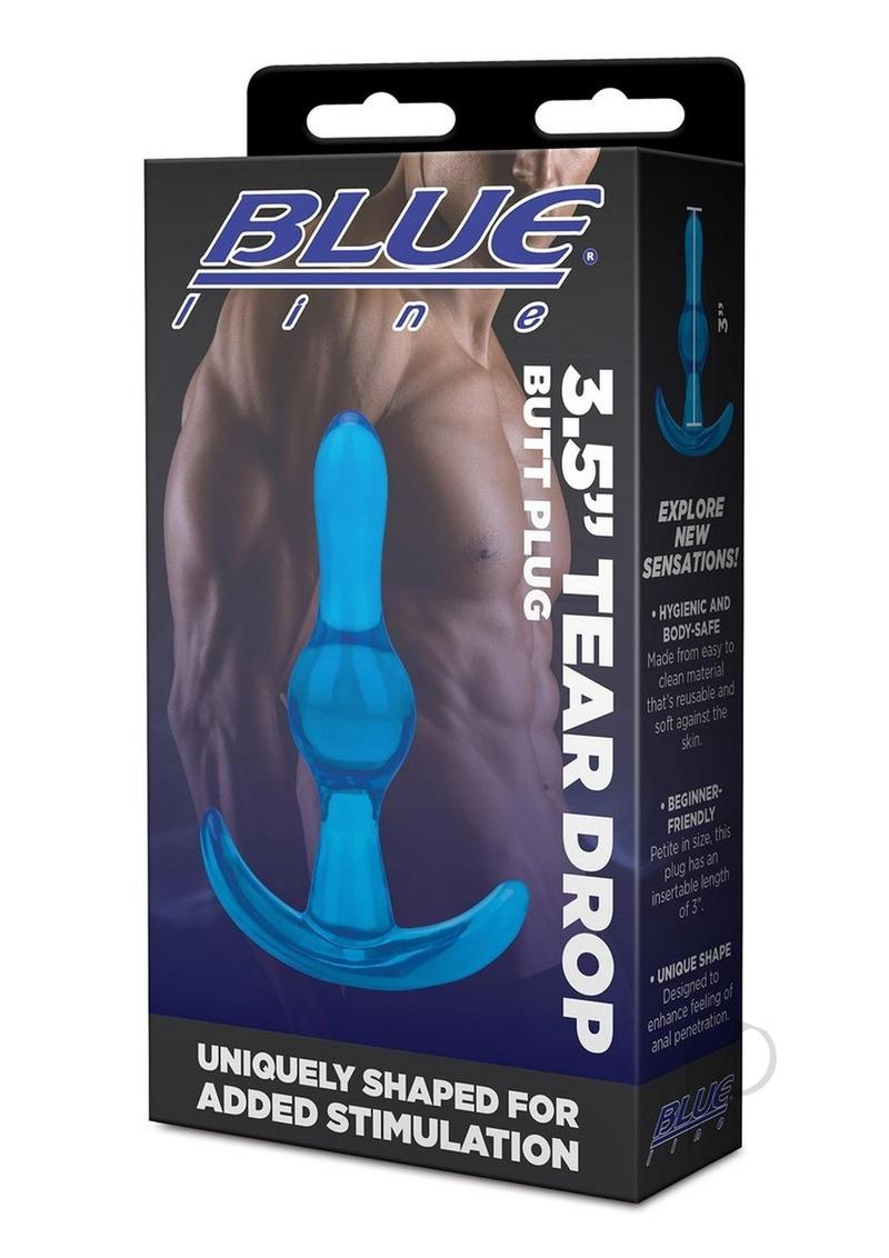 Premium Blue Line Tear Drop Butt Plug 3.5 Inch - Silicone Anal Plug for Beginners & Advanced Users - Perfect for Couples Play, Solo Exploration & BDSM Scenes