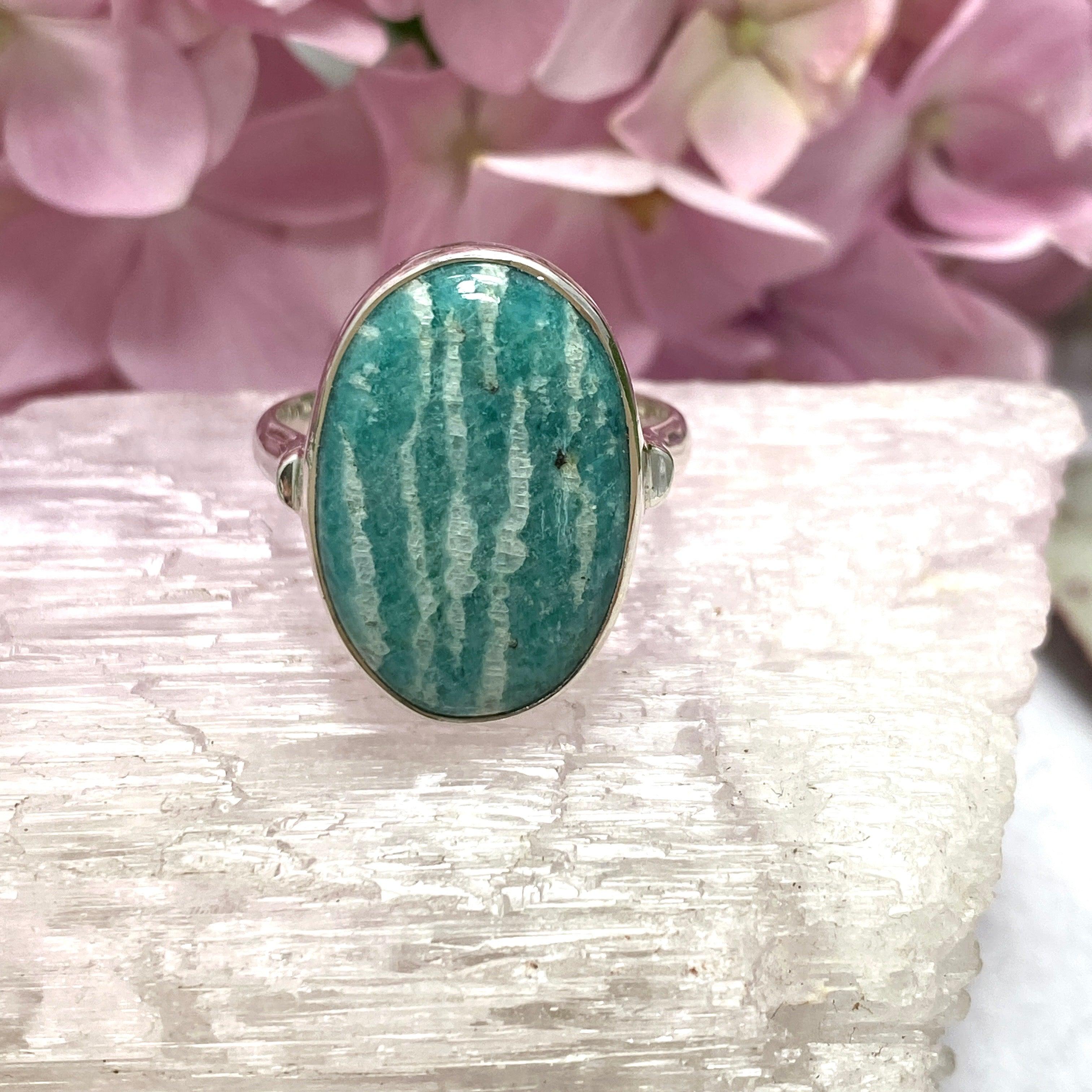 Amazonite Oval Ring for Women - Size 8 Sterling Silver Gemstone Jewelry - Perfect for Gifts, Weddings & Everyday Wear