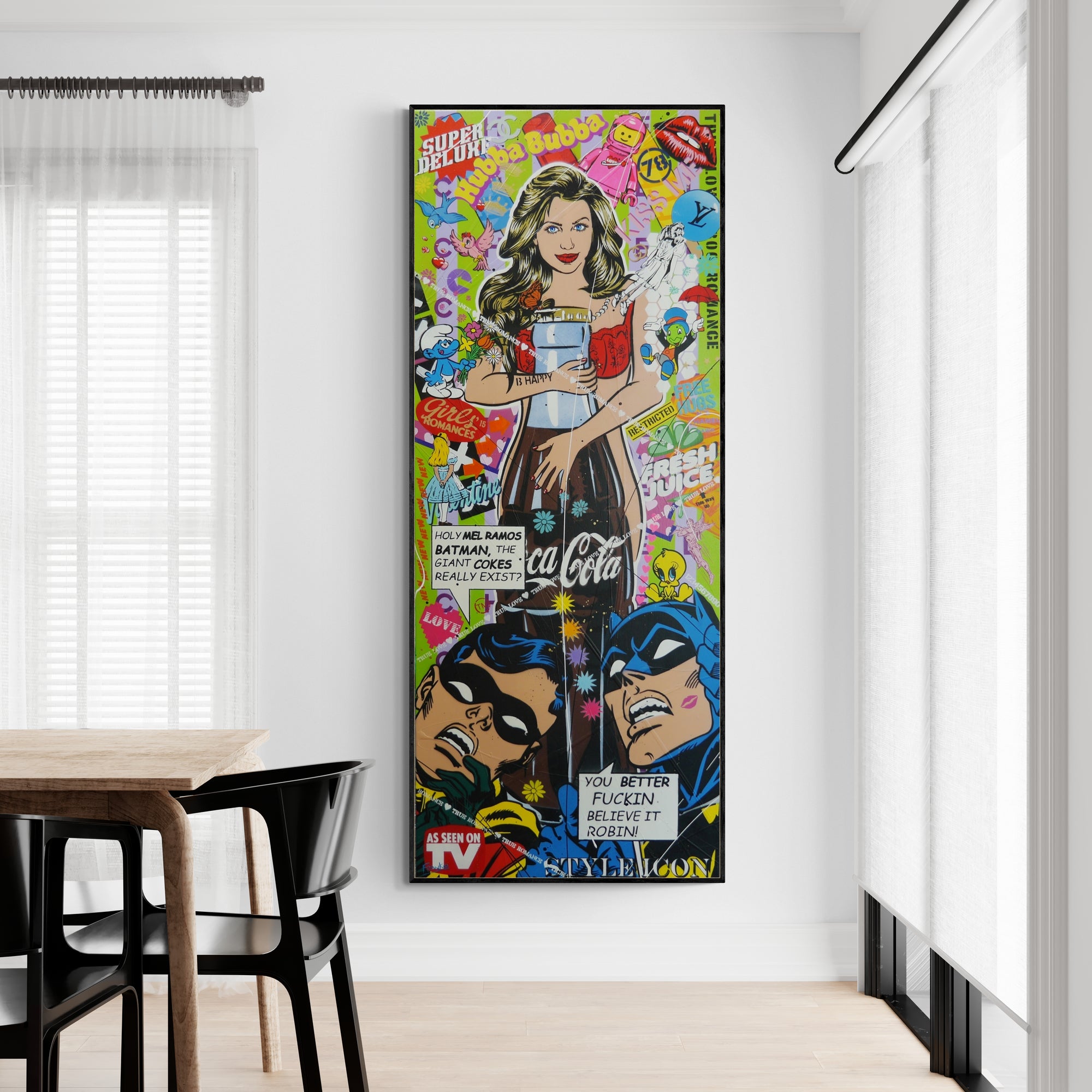Hubba Bubba Babe 200cm x 80cm Textured Urban Pop Art Canvas Painting - Perfect for Modern Living Rooms, Bedrooms & Office Decor
