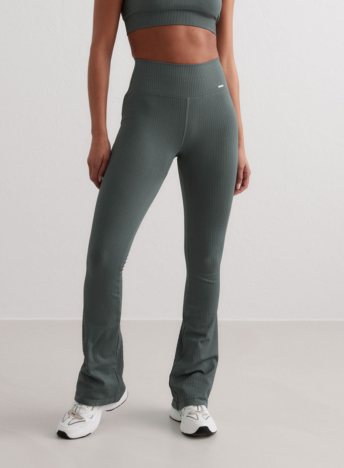 Sage Ribbed Seamless Flare Tights - High Waisted Yoga Pants for Women, Stretchy Workout Leggings with Bootcut Design | Perfect for Yoga, Gym, Running & Casual Wear