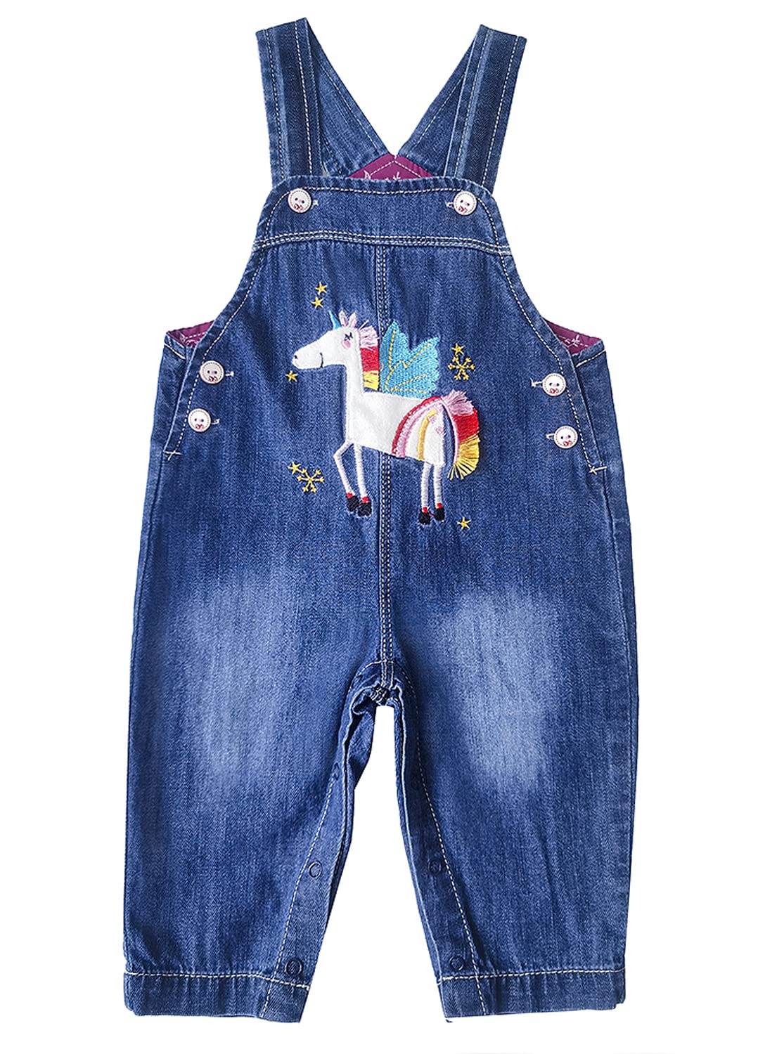 Baby & Toddler Girls' Embroidered Soft Bib Denim Overalls - Washed Jeans Jumpsuit for Playtime & Outdoor Adventures | Cute Casual Outfit for Infants 6-24 Months